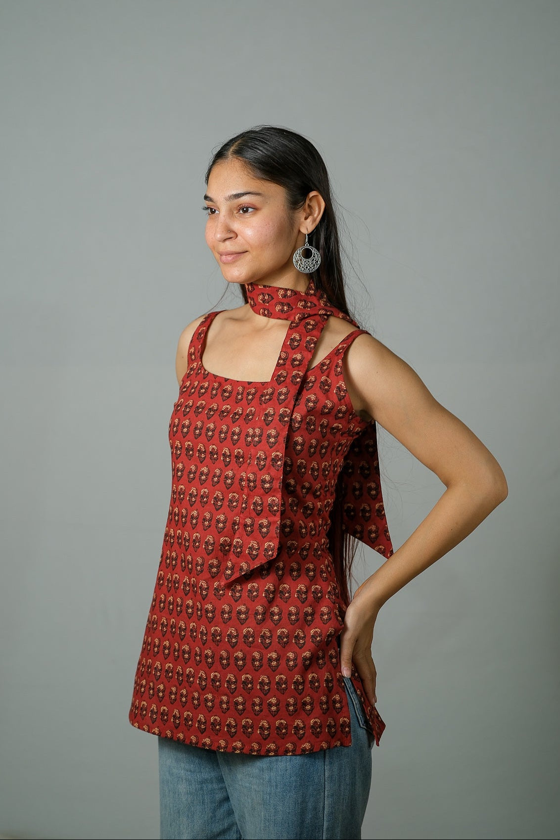 Ira – Convertible Printed Cotton Kurti Set (Rust Buti)