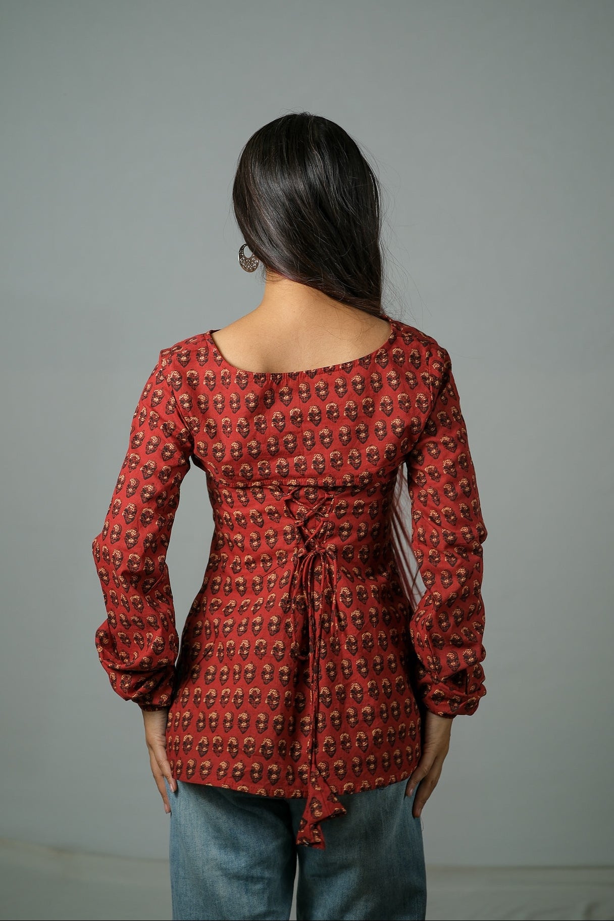 Ira – Convertible Printed Cotton Kurti Set (Rust Buti)