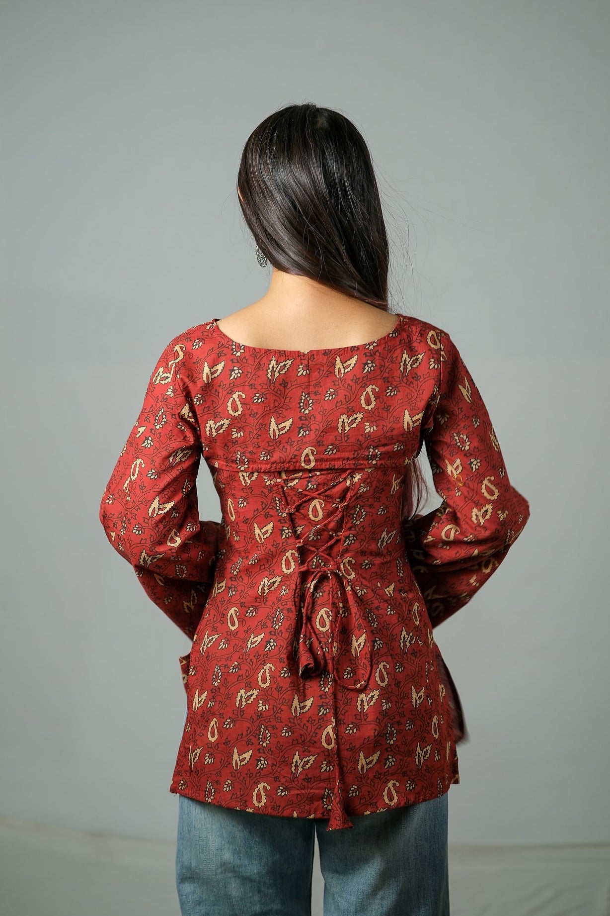 Aarohi – Convertible Printed Cotton Kurti Set (Rust Red)