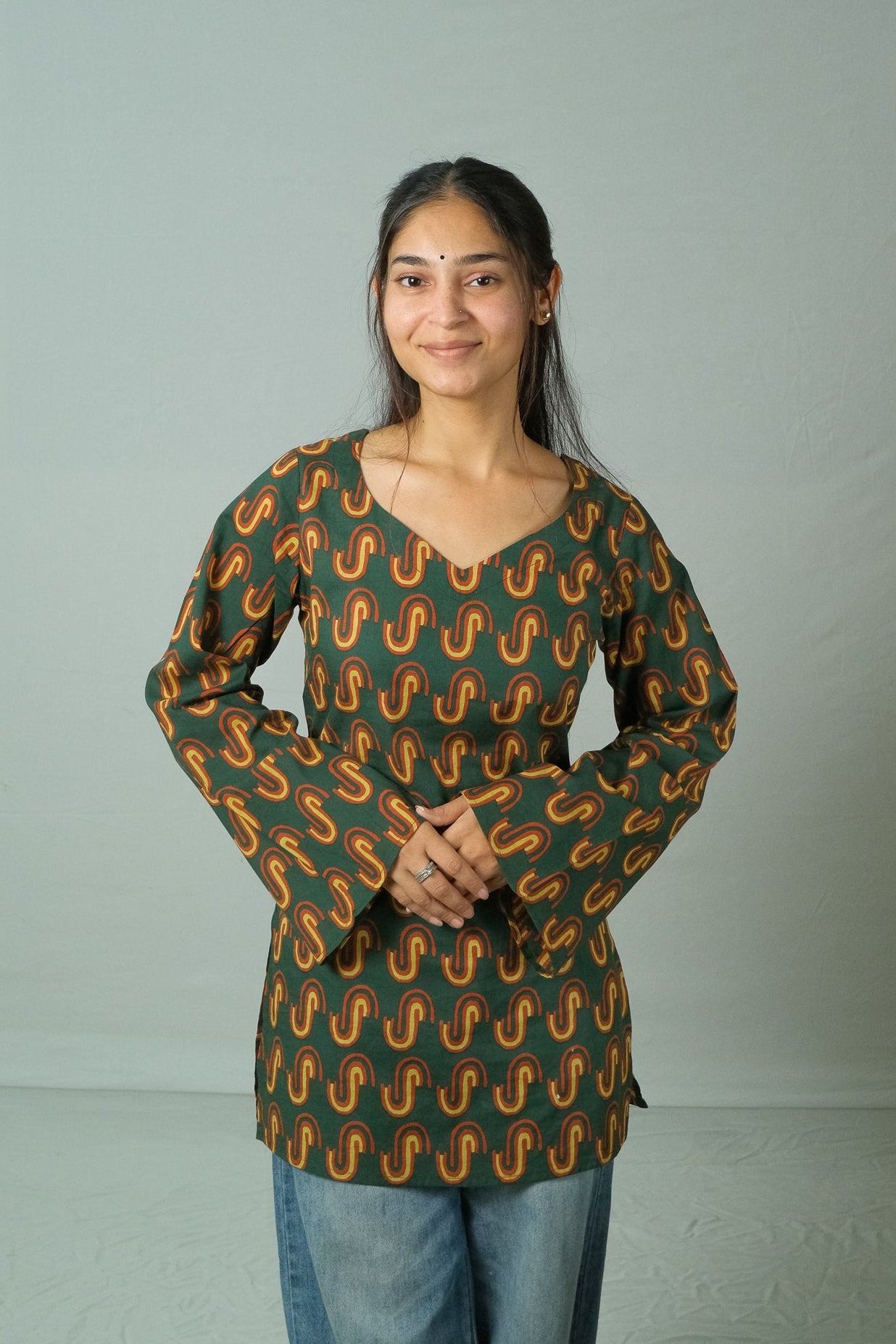 Sana – Open Back Kurti (Bottle Green)
