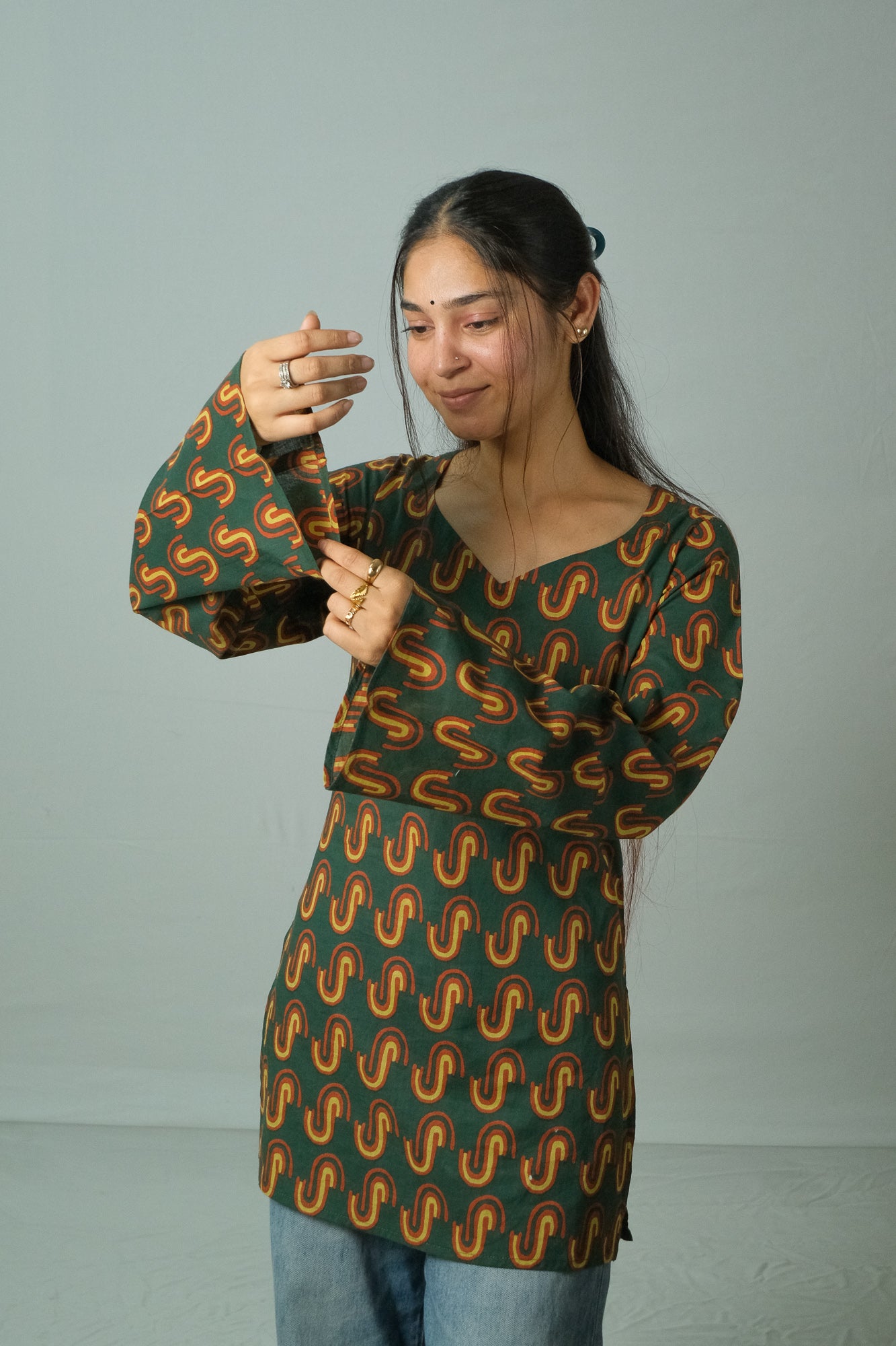 Sana – Open Back Kurti (Bottle Green)