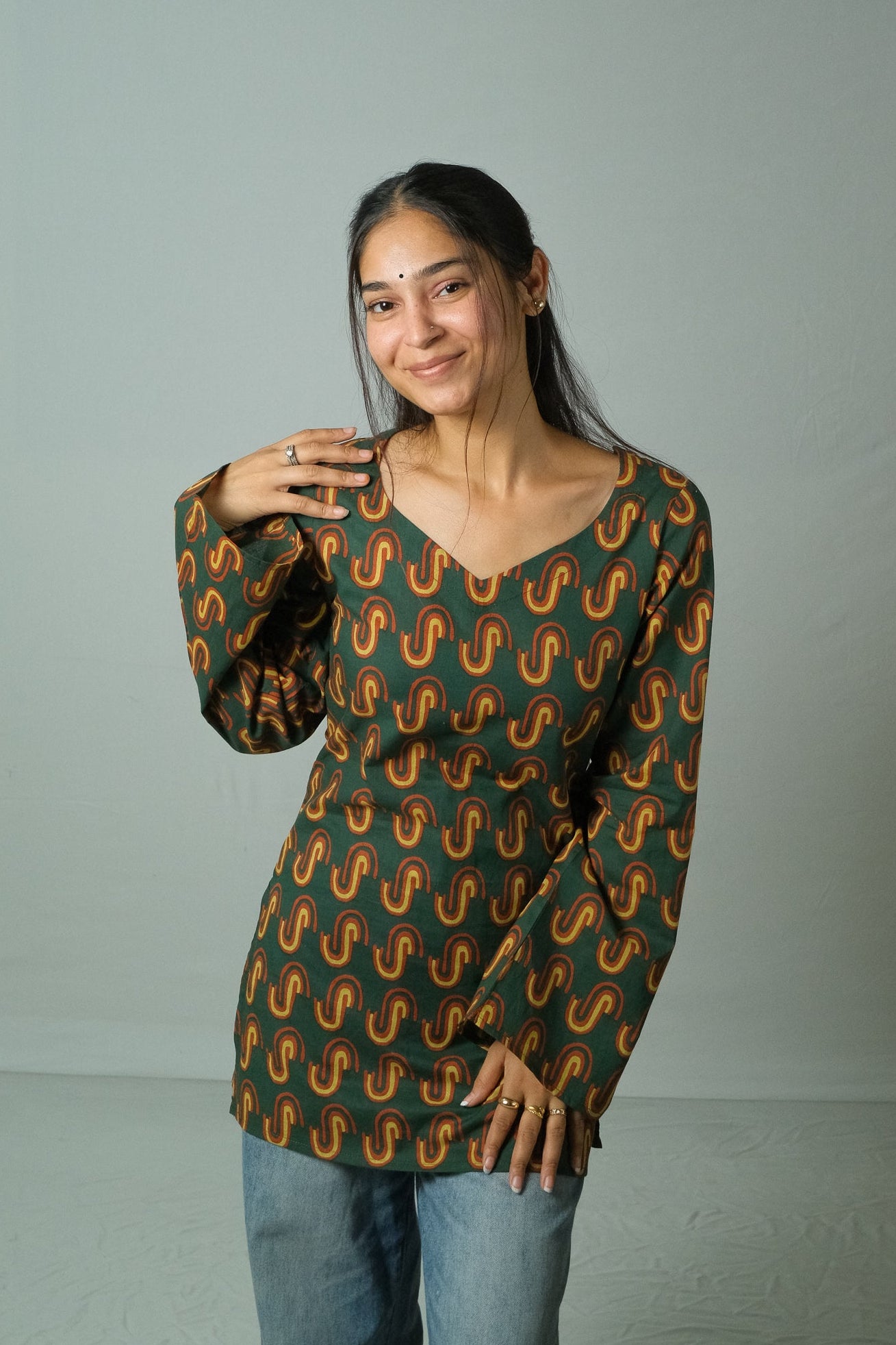 Sana – Open Back Kurti (Bottle Green)