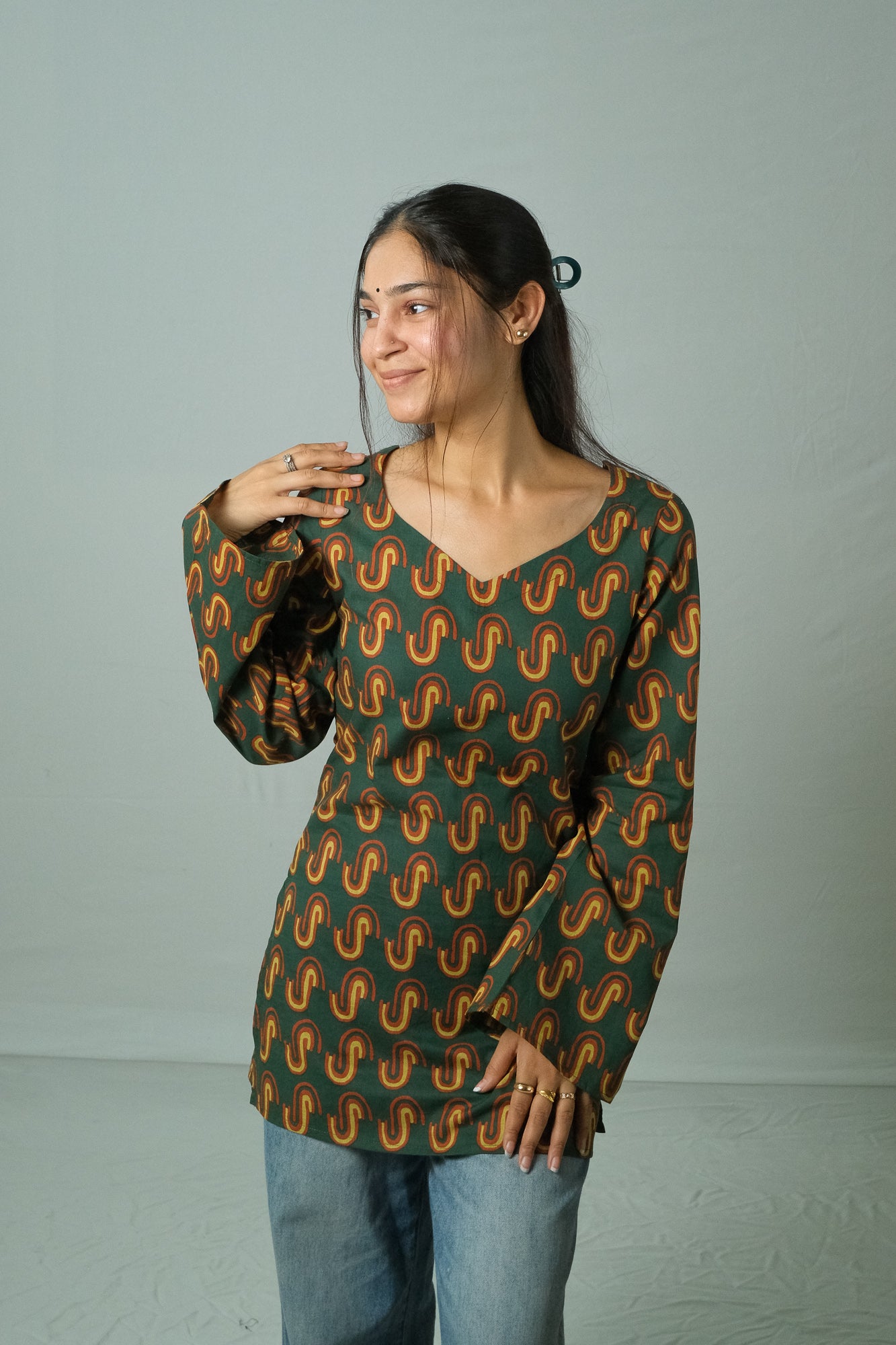 Sana – Open Back Kurti (Bottle Green)