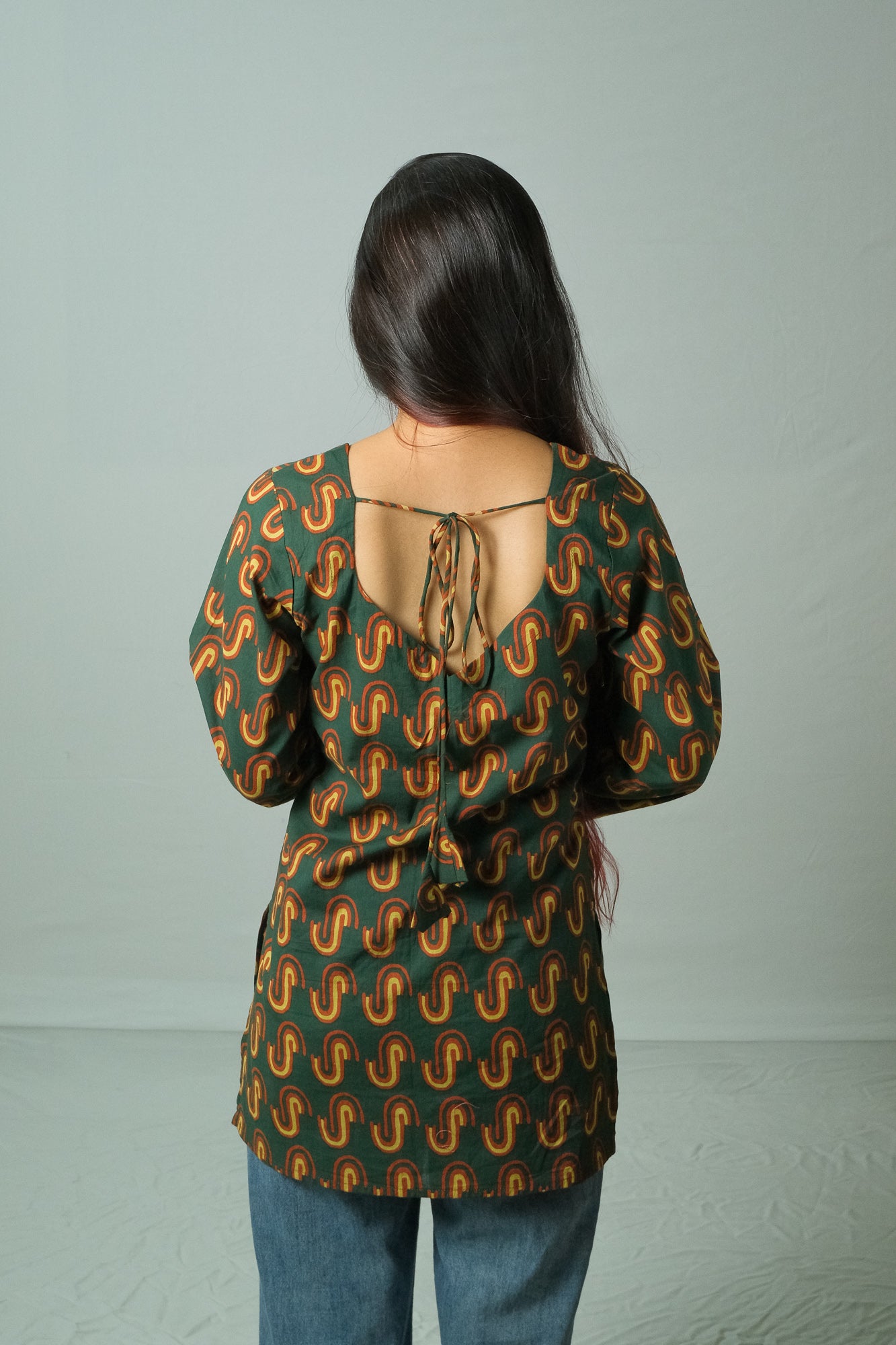 Sana – Open Back Kurti (Bottle Green)