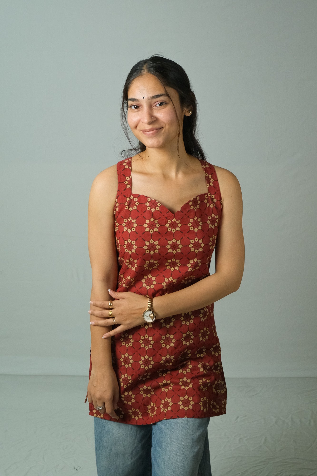 Inaya – Open Back Halter Neck Kurti (Rust Red)