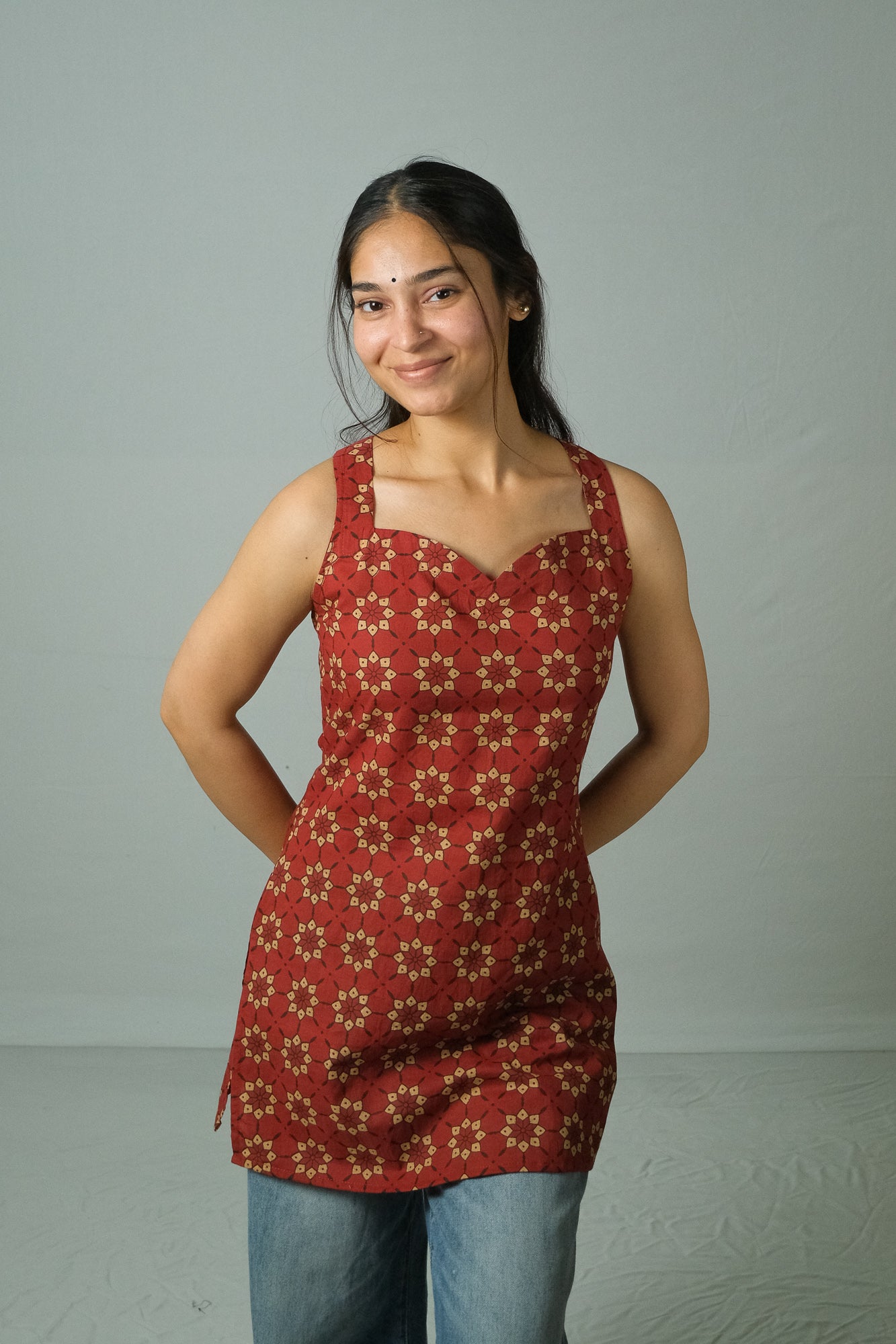 Inaya – Open Back Halter Neck Kurti (Rust Red)
