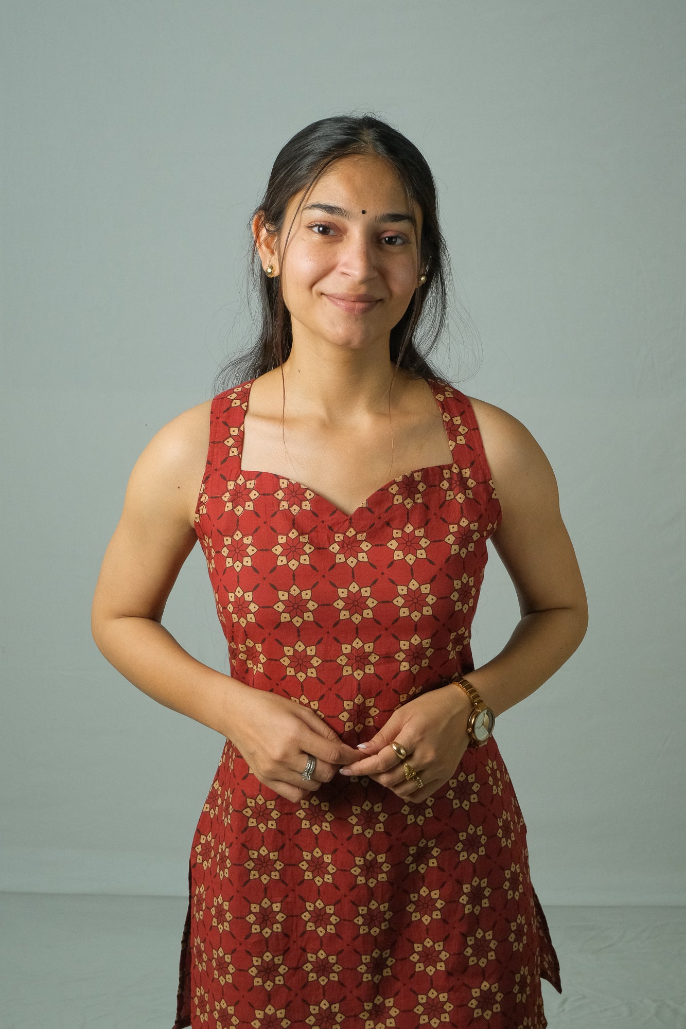 Inaya – Open Back Halter Neck Kurti (Rust Red)