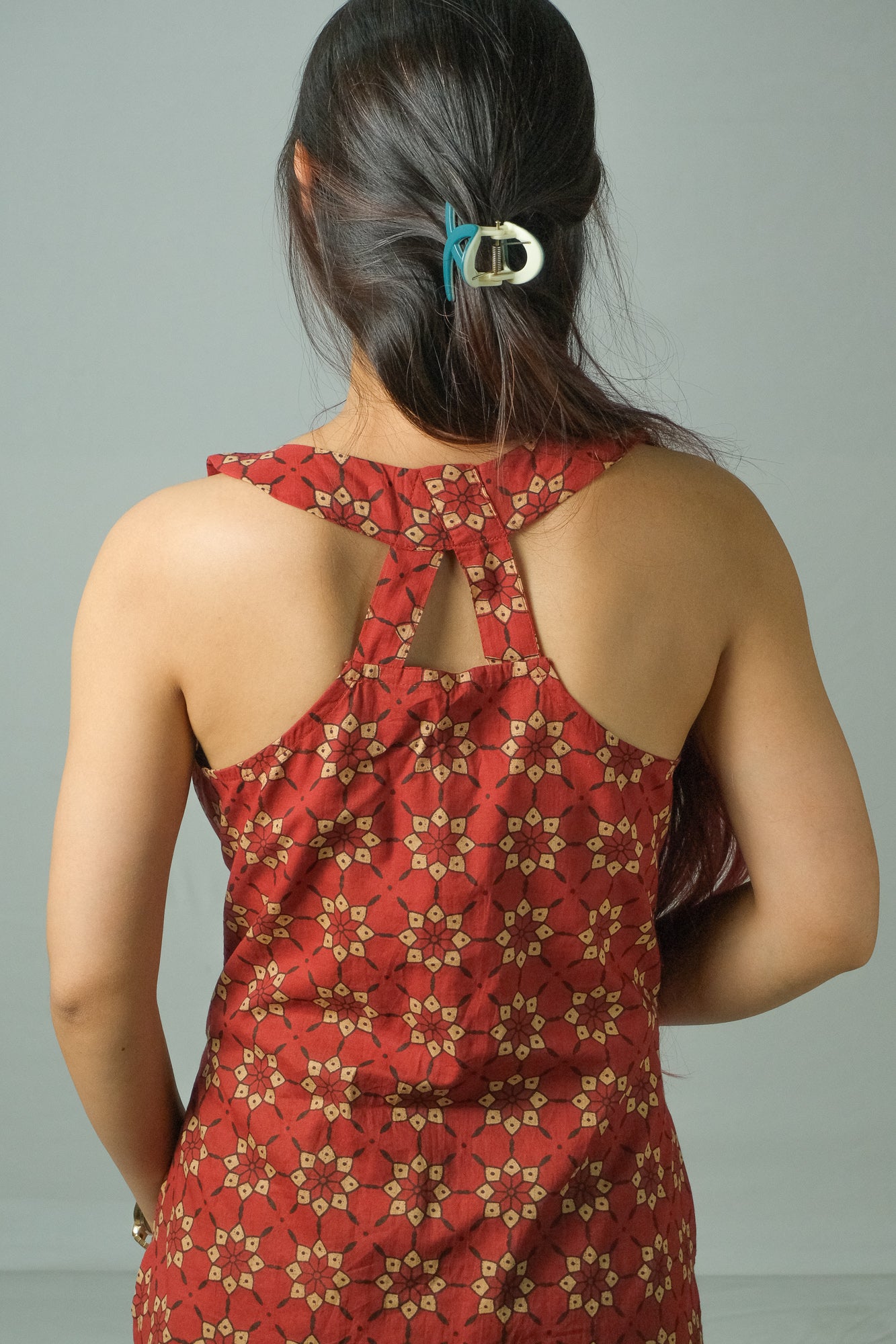 Inaya – Open Back Halter Neck Kurti (Rust Red)
