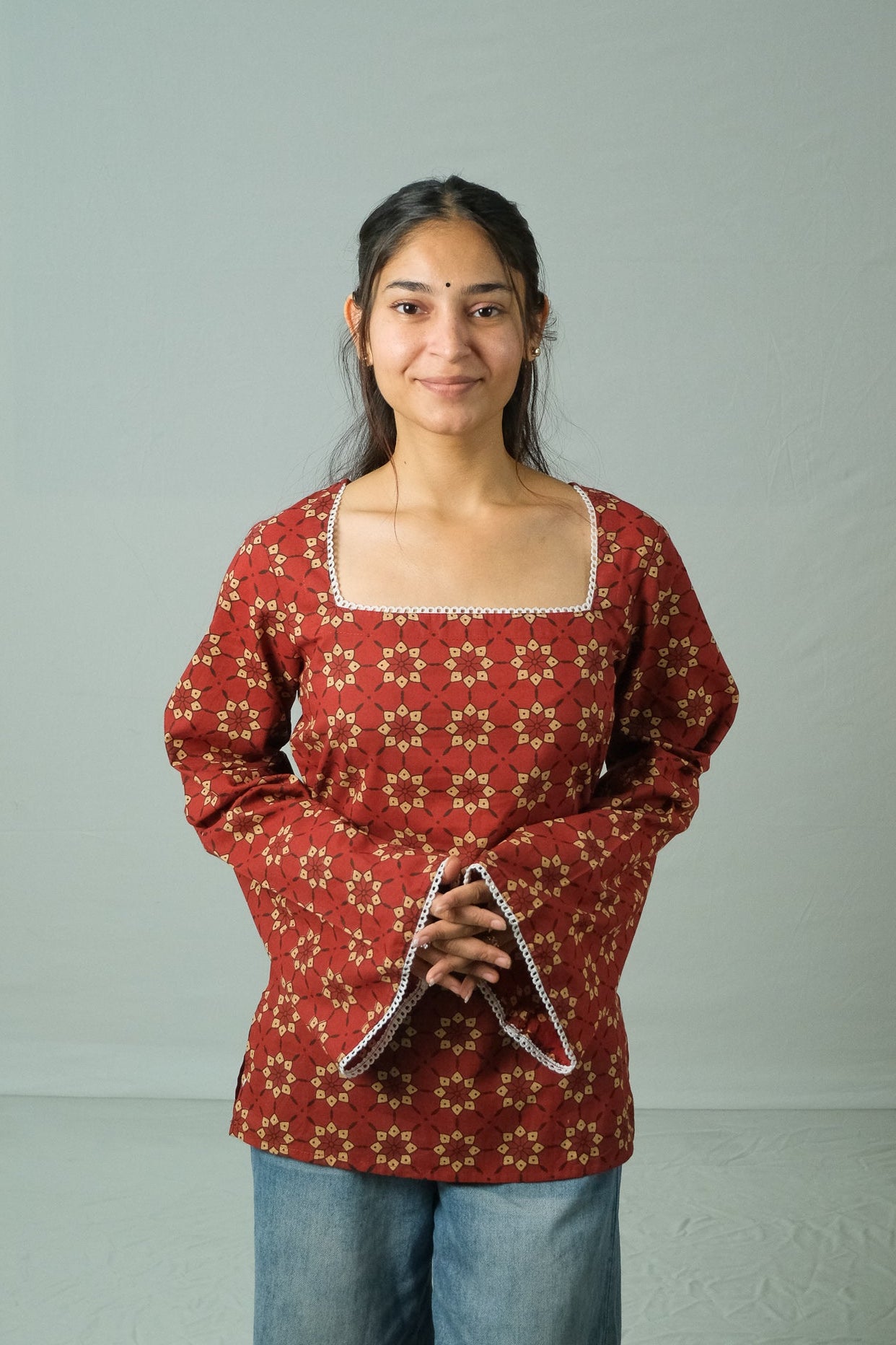 Rivya – Square Neck Kurti (Rust Red)