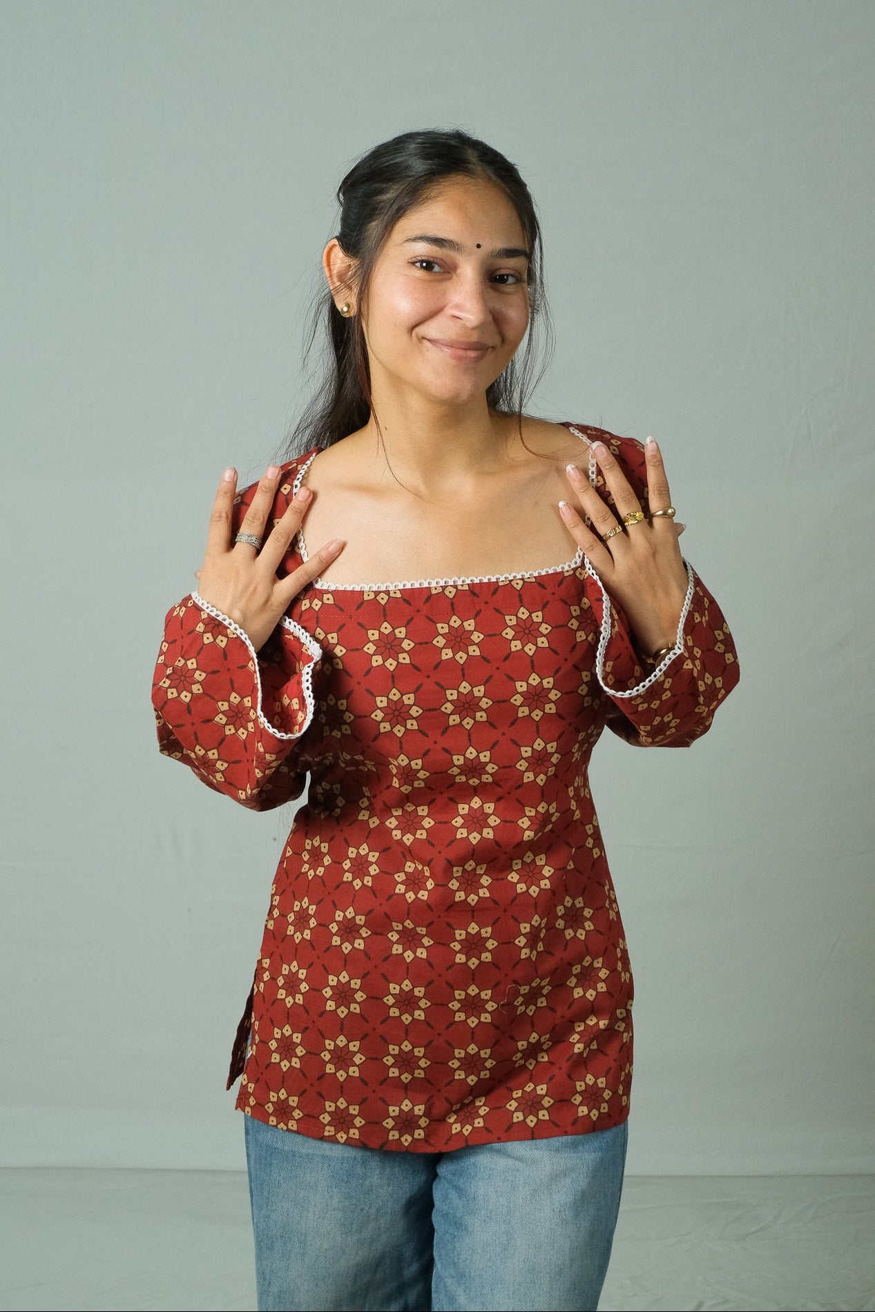 Rivya – Square Neck Kurti (Rust Red)