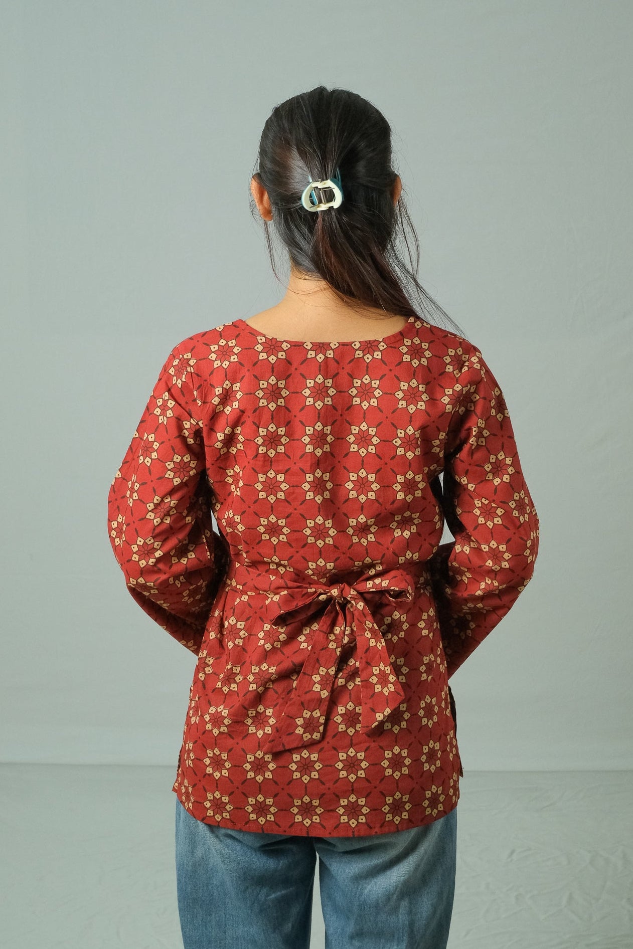 Rivya – Square Neck Kurti (Rust Red)