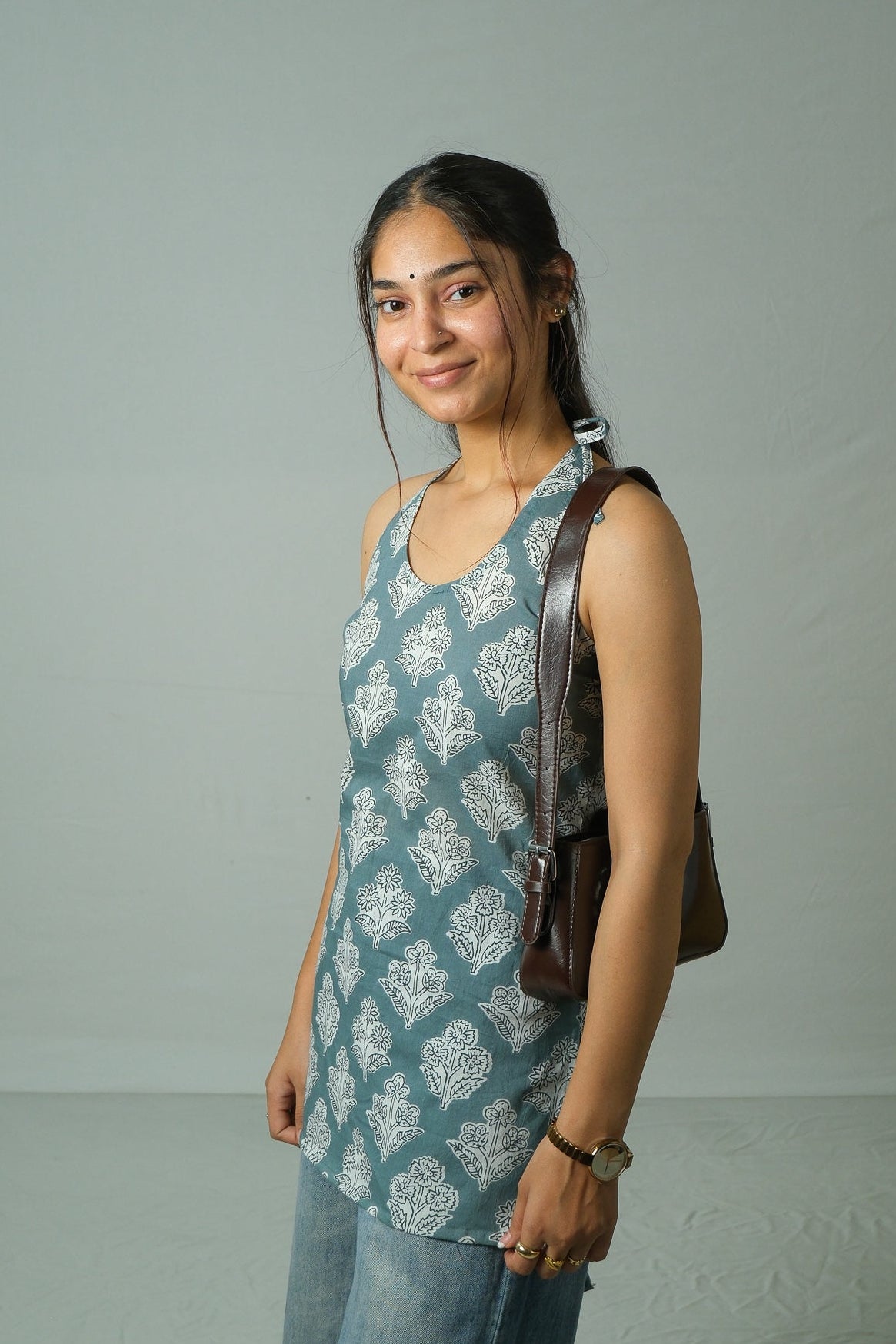 Elia – Corset Halter Neck Top (Grey Teal)