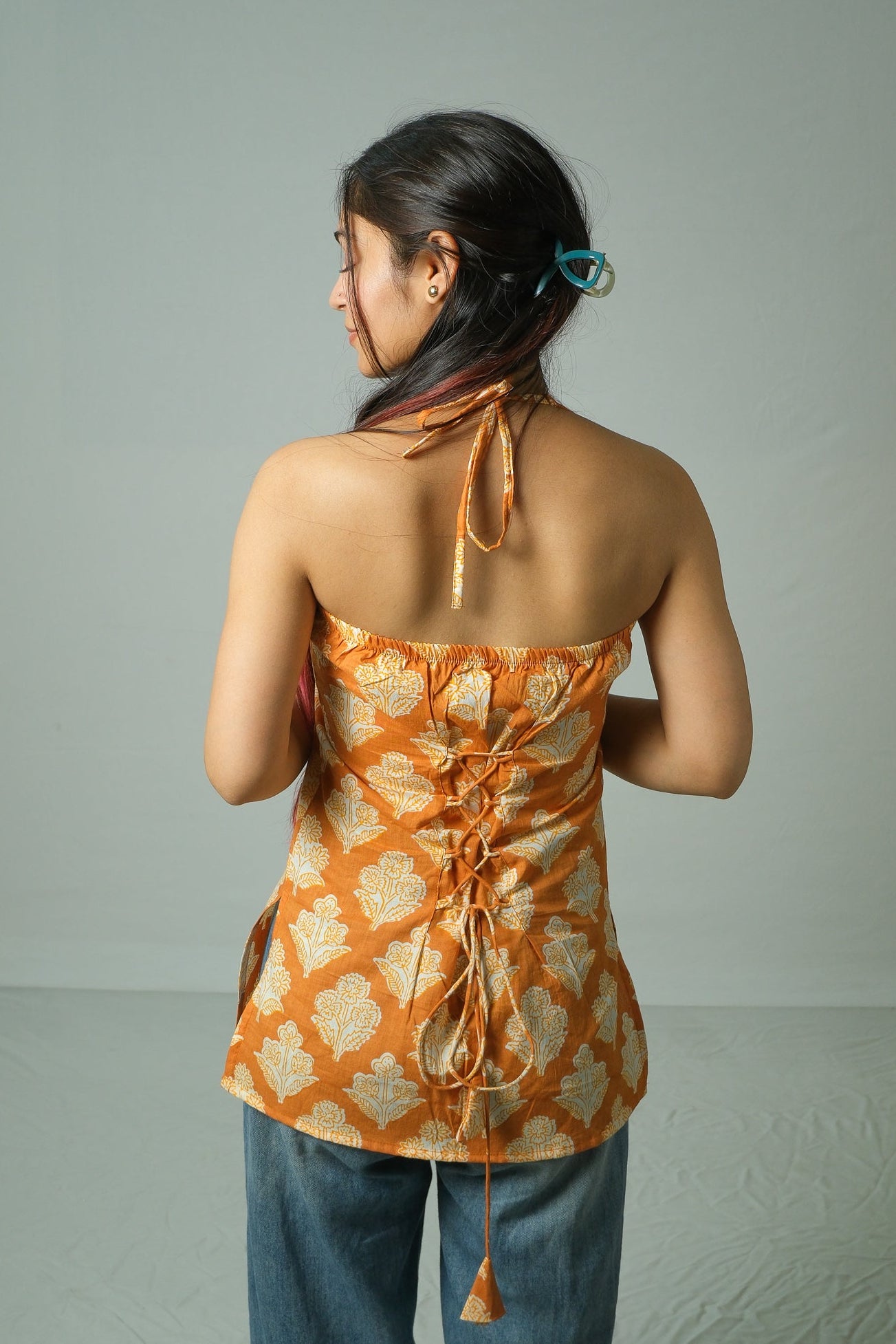 Luma – Corset Halter Neck Top (Mustard Yellow)