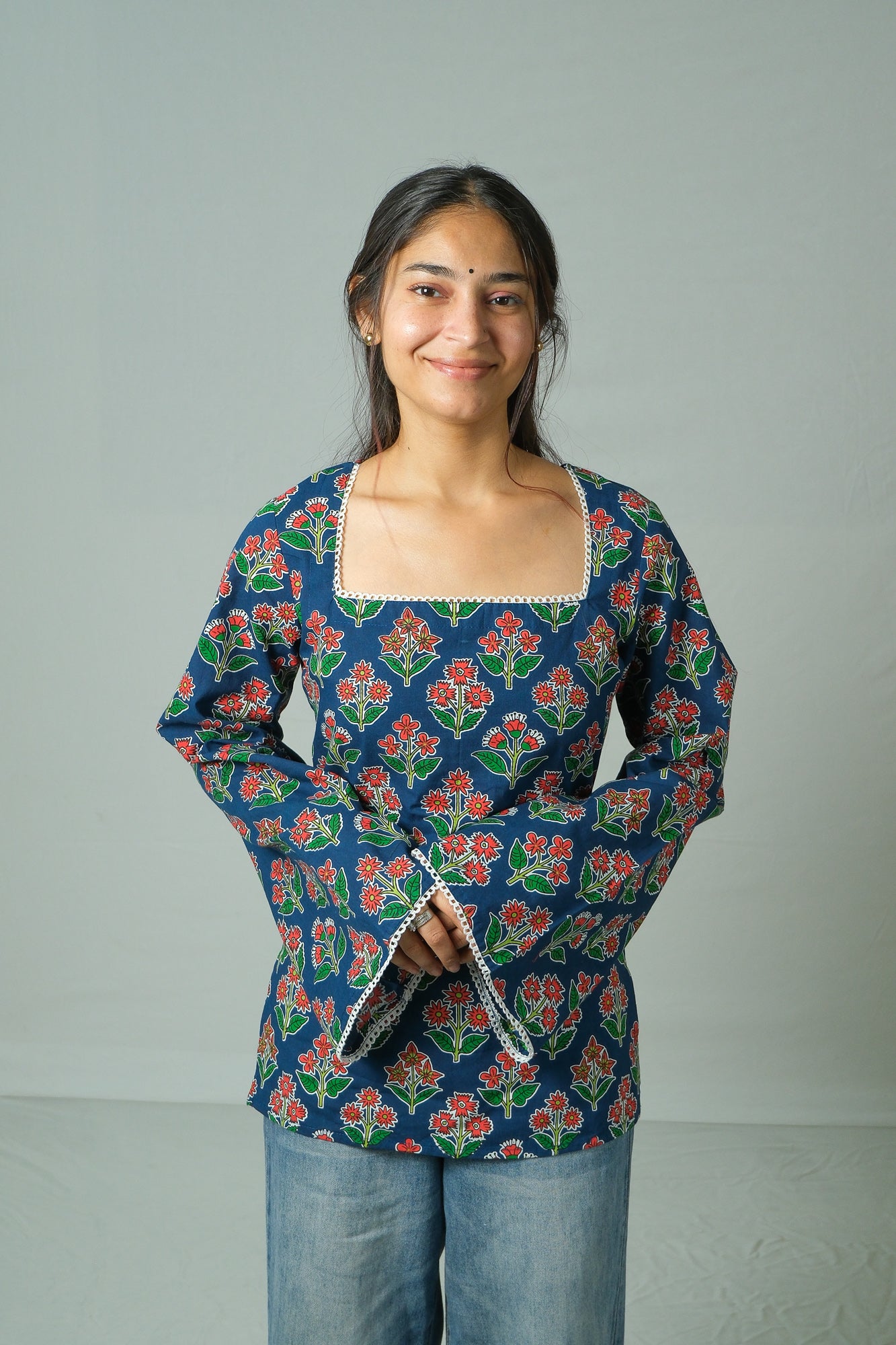 Elira – Square Neck Kurti (Blue)