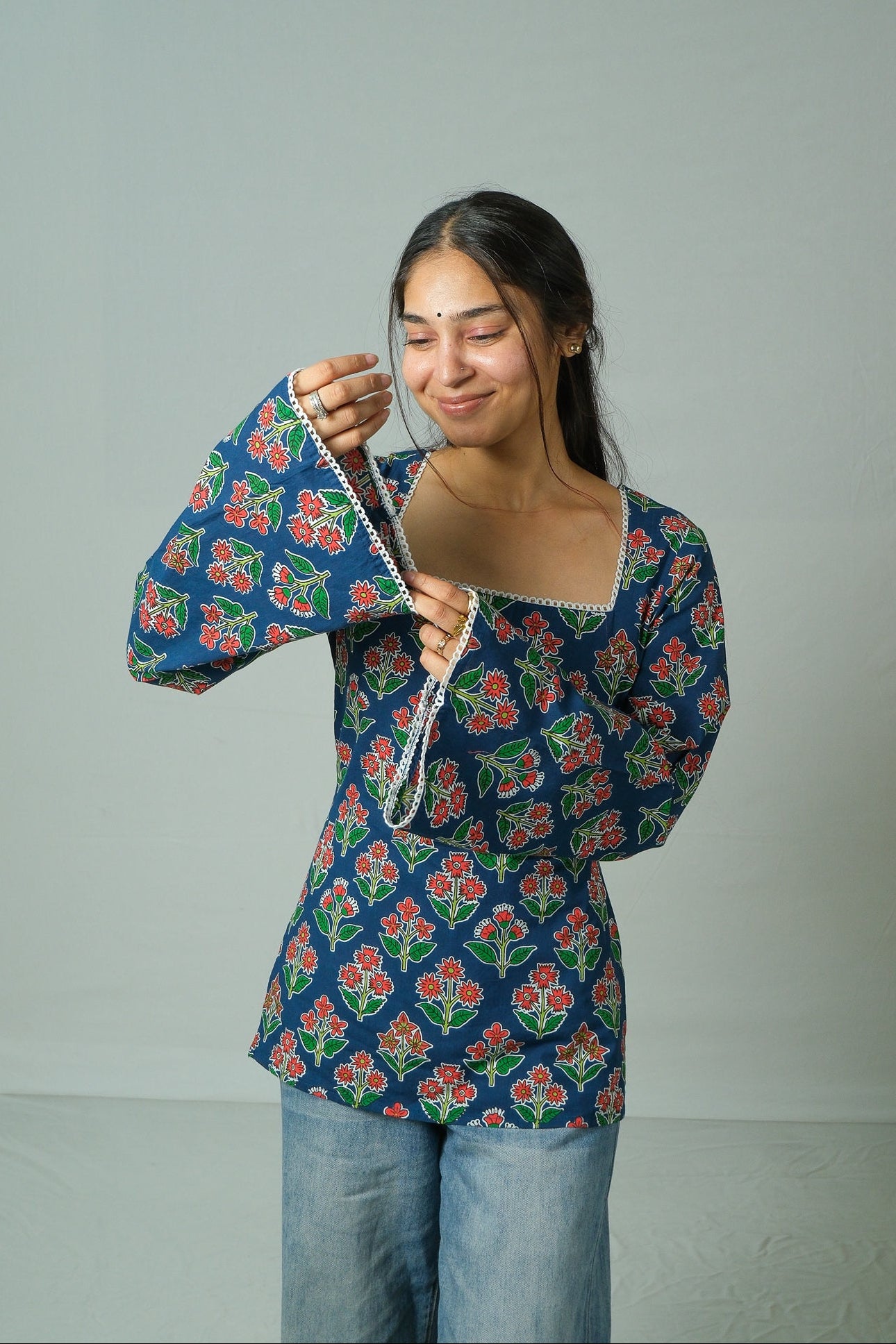 Elira – Square Neck Kurti (Blue)