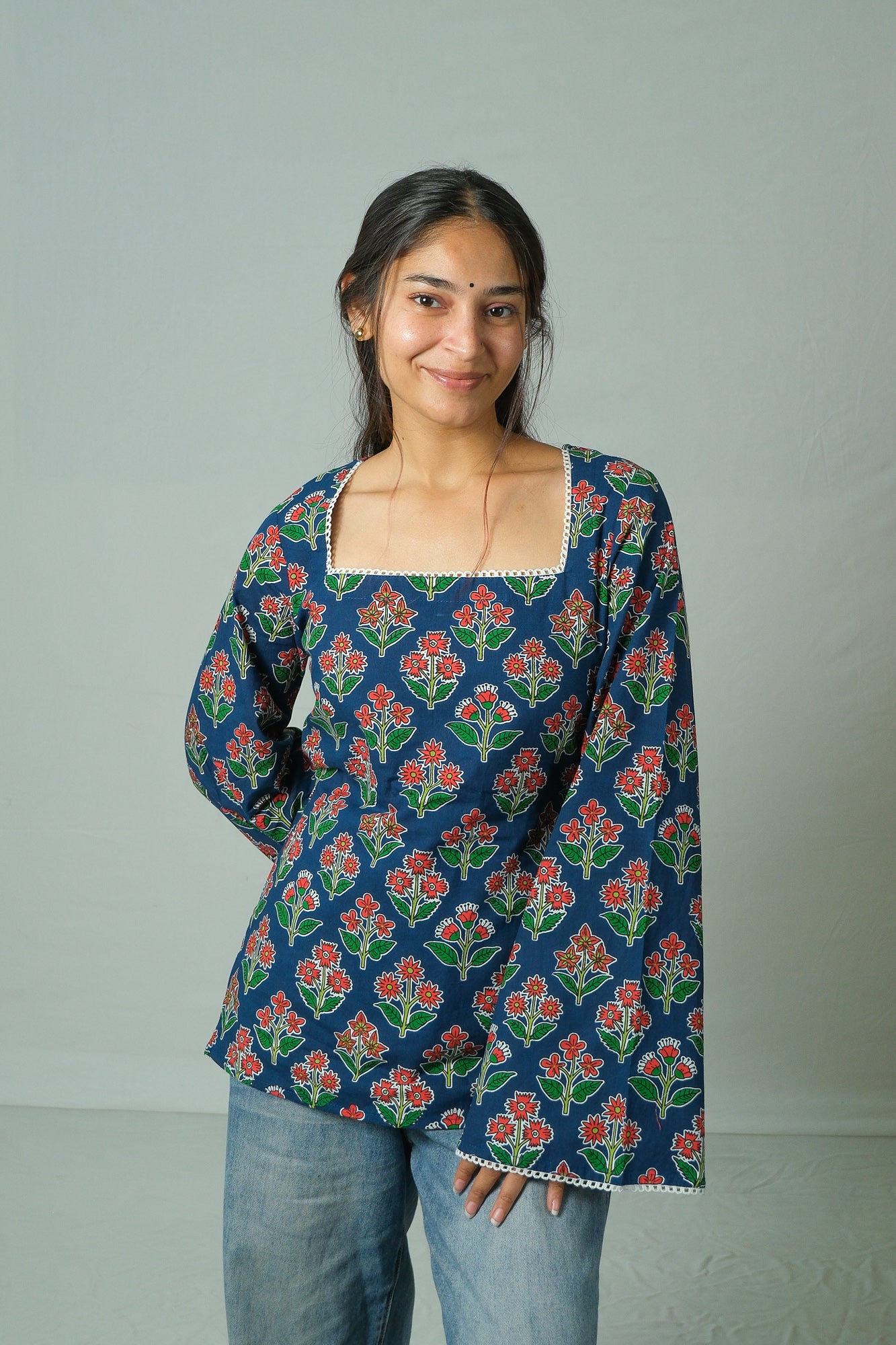 Elira – Square Neck Kurti (Blue)
