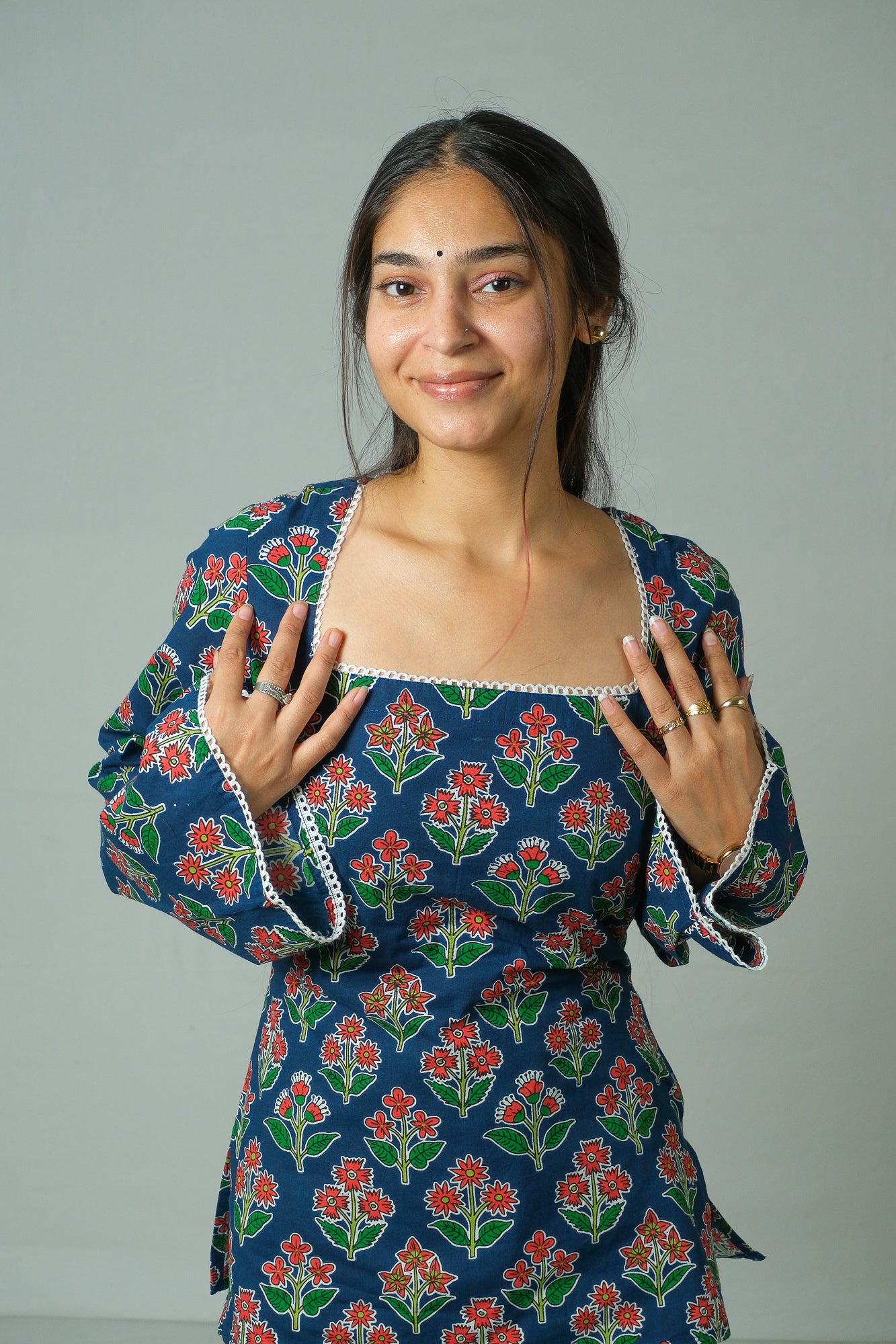 Elira – Square Neck Kurti (Blue)