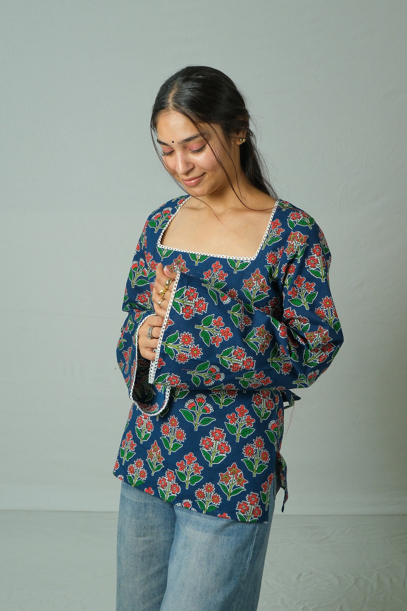 Elira – Square Neck Kurti (Blue)