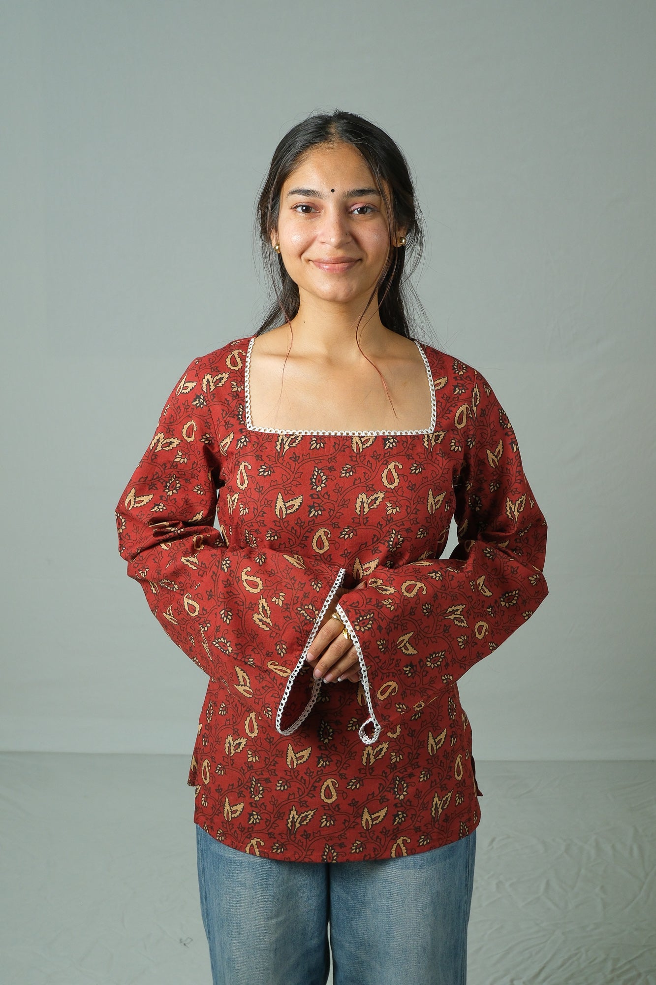 Riona – Square Neck Kurti (Maroon)
