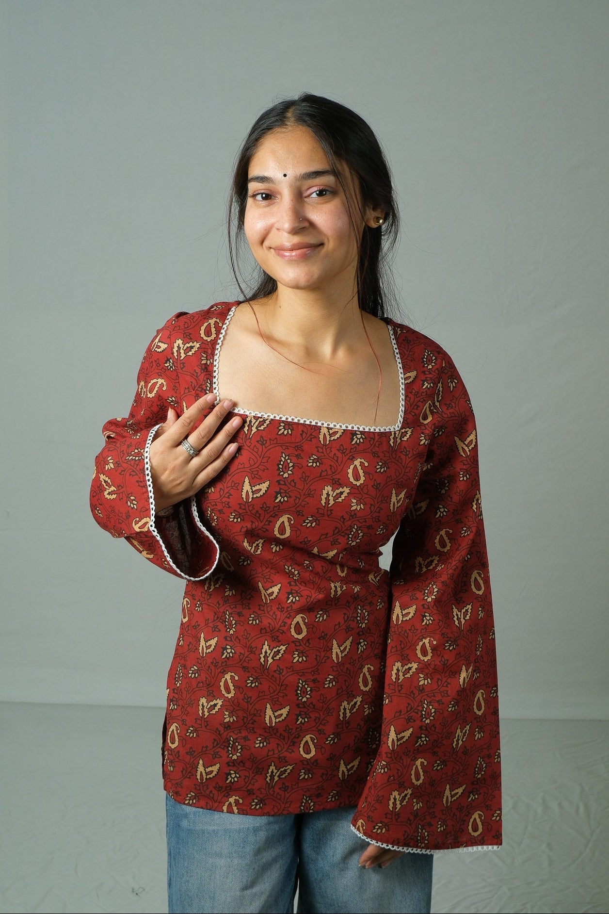 Riona – Square Neck Kurti (Maroon)