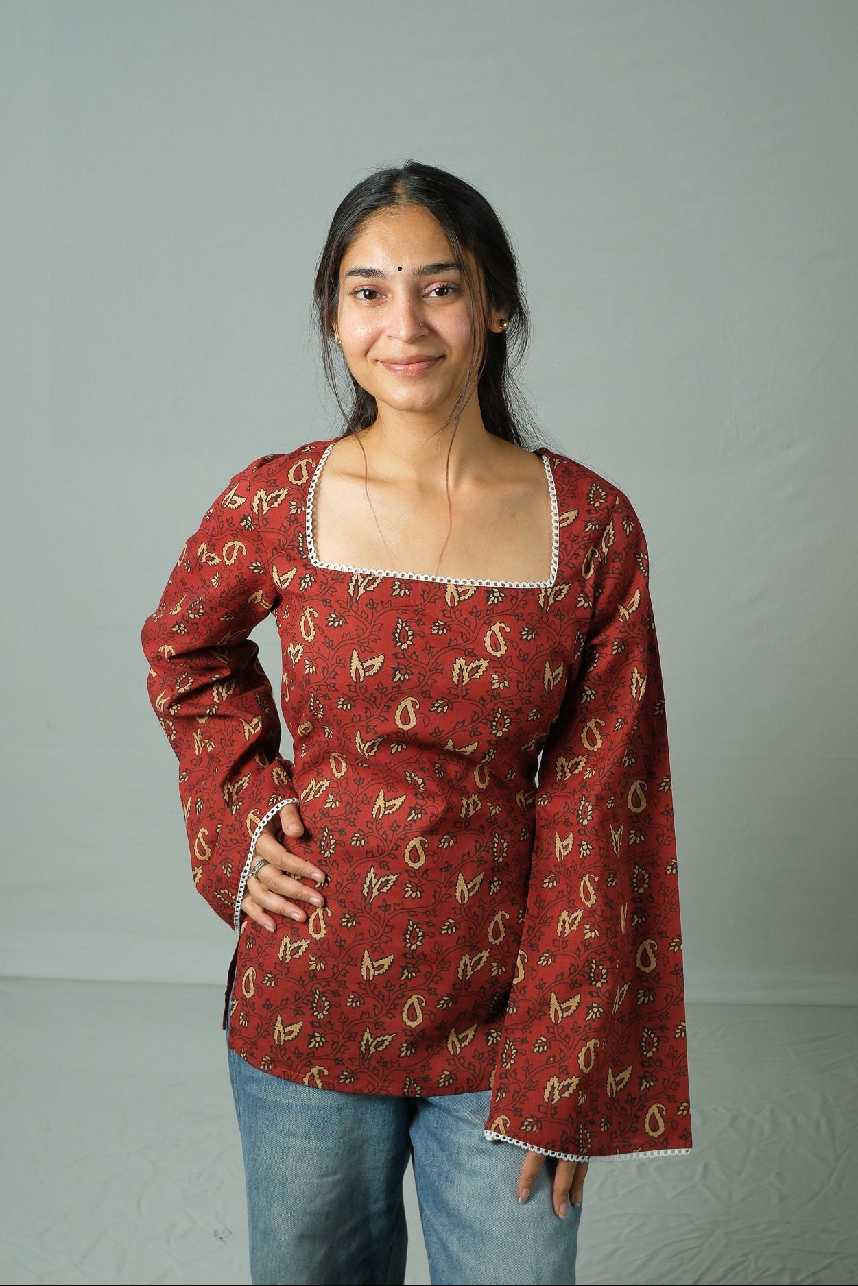 Riona – Square Neck Kurti (Maroon)