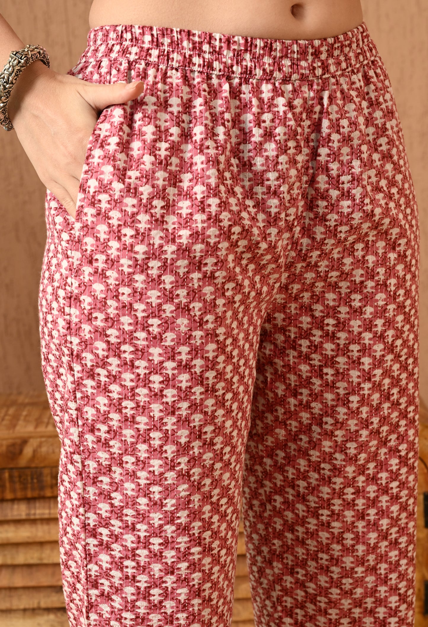 Gulveera - Rusty Pink Floral Motif Kurta Pant Set