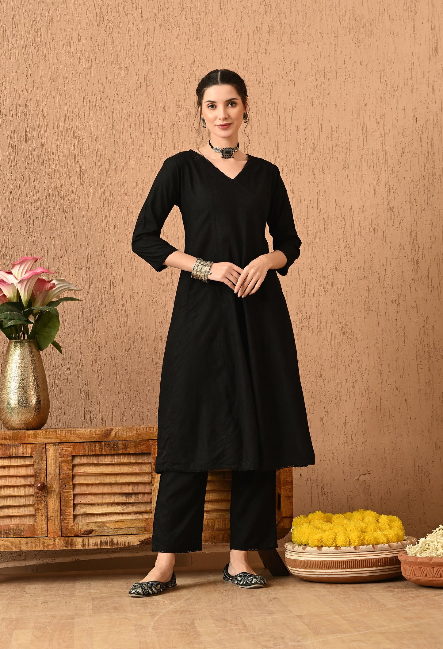Azhera - Black Printed Anarkali Kurta Pant Set with Digital Print Dupatta
