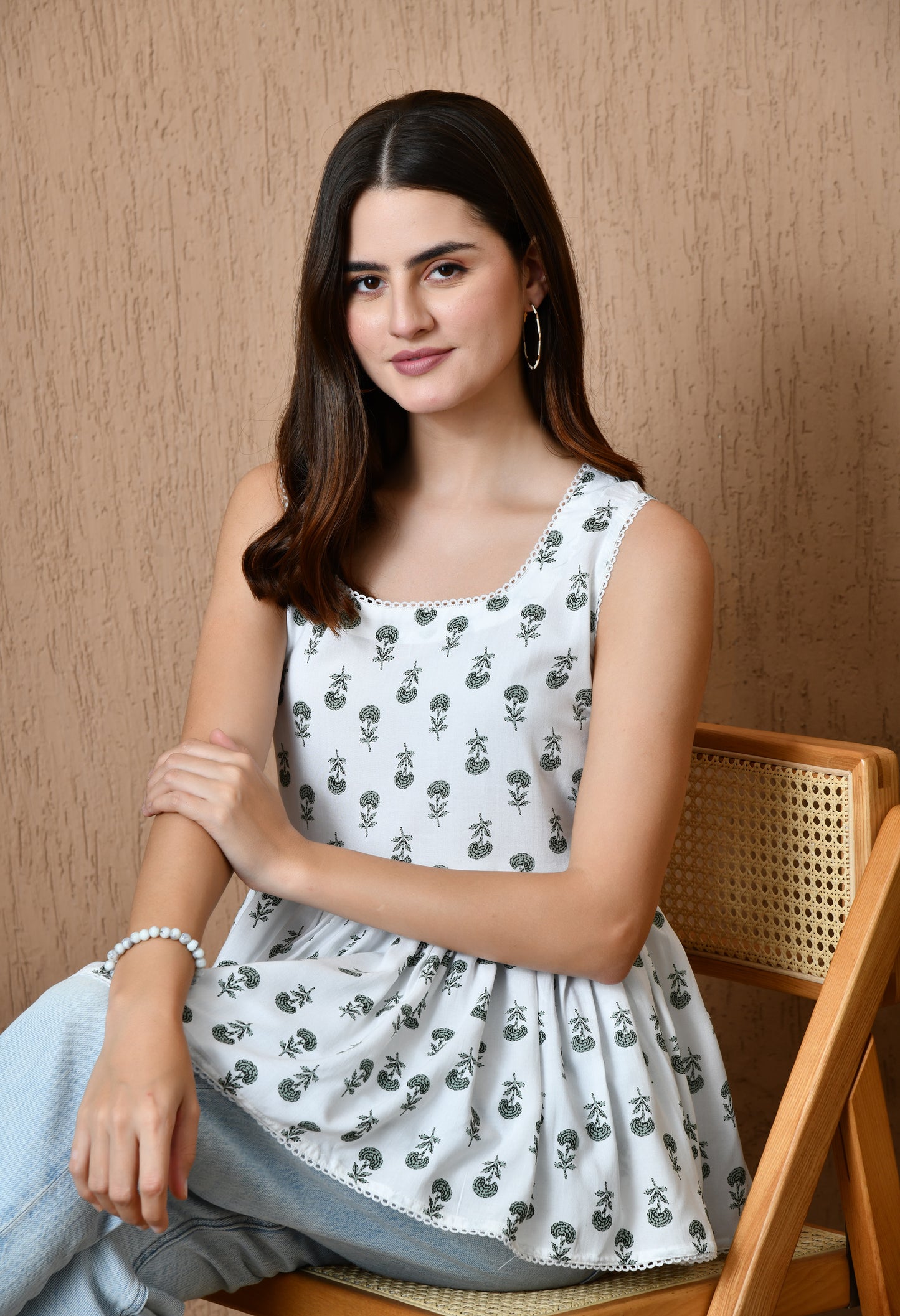 Celestia – Icy Woods White Cotton Peplum Top