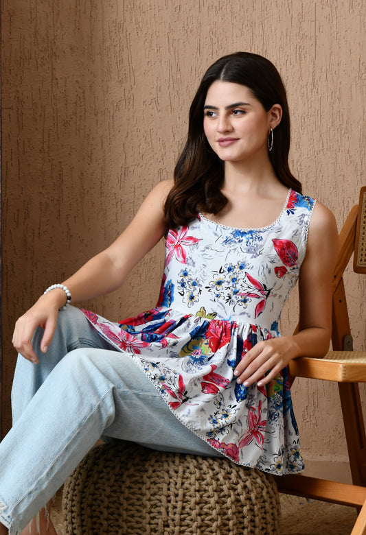 Floréza – Multicolor Bloom Cotton Peplum Top