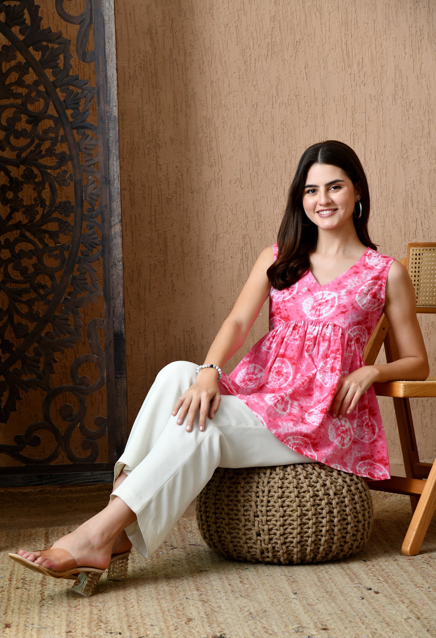 Tréselle – Rose Milk Swirl Peplum Cotton Top