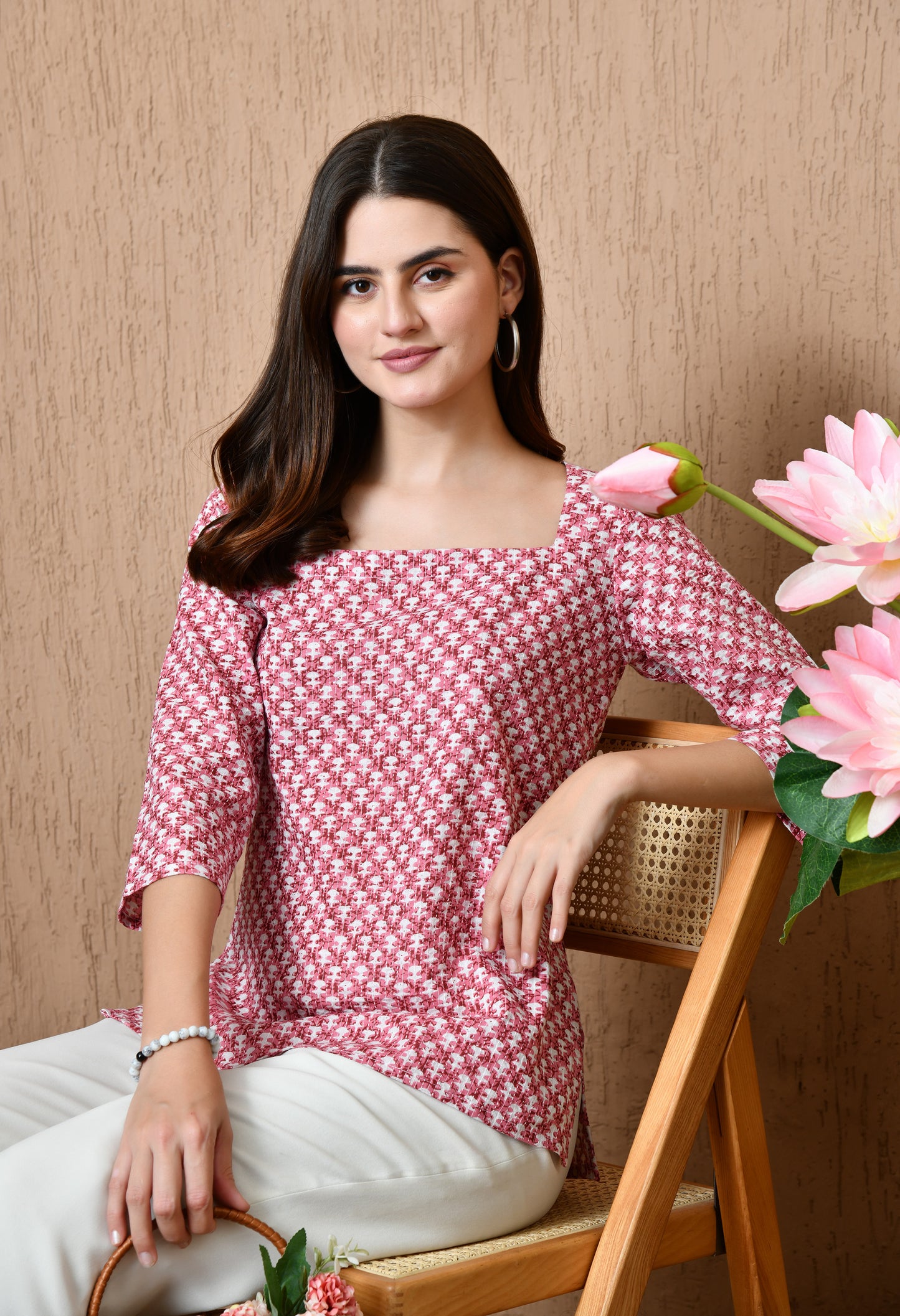 Ravya – Raspberry Pink Cotton Short Kurti