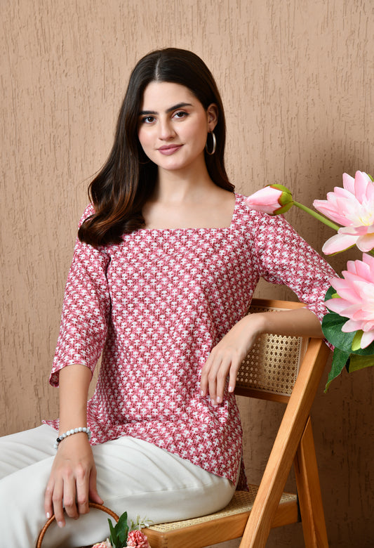 Ravya – Raspberry Pink Cotton Short Kurti