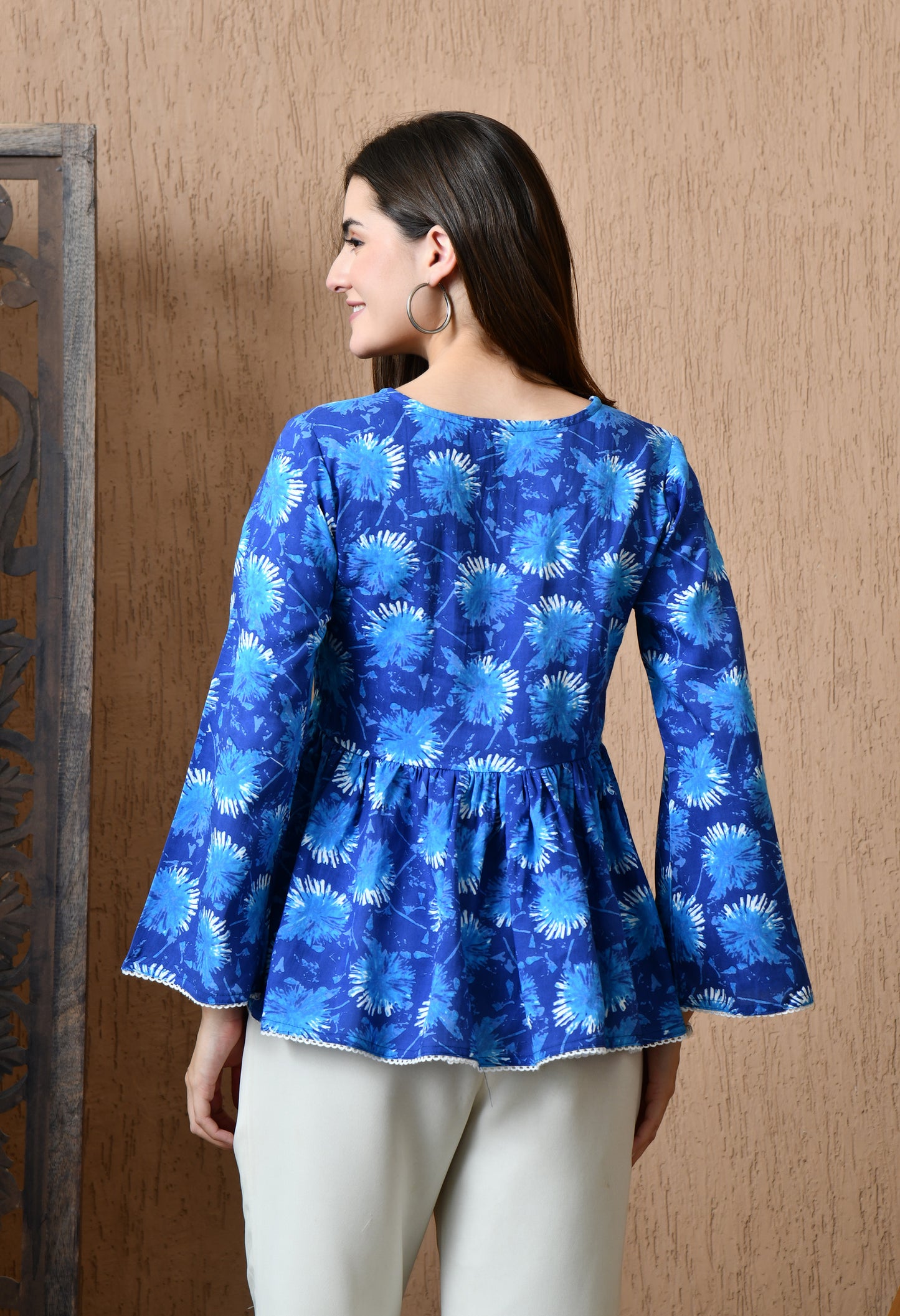 Azura – Ocean Pearl Blue Cotton Peplum Top