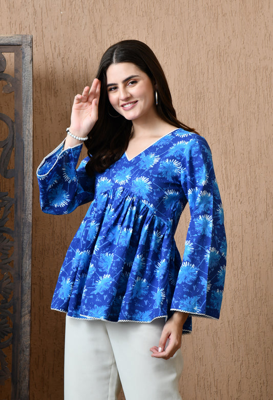 Azura – Ocean Pearl Blue Cotton Peplum Top