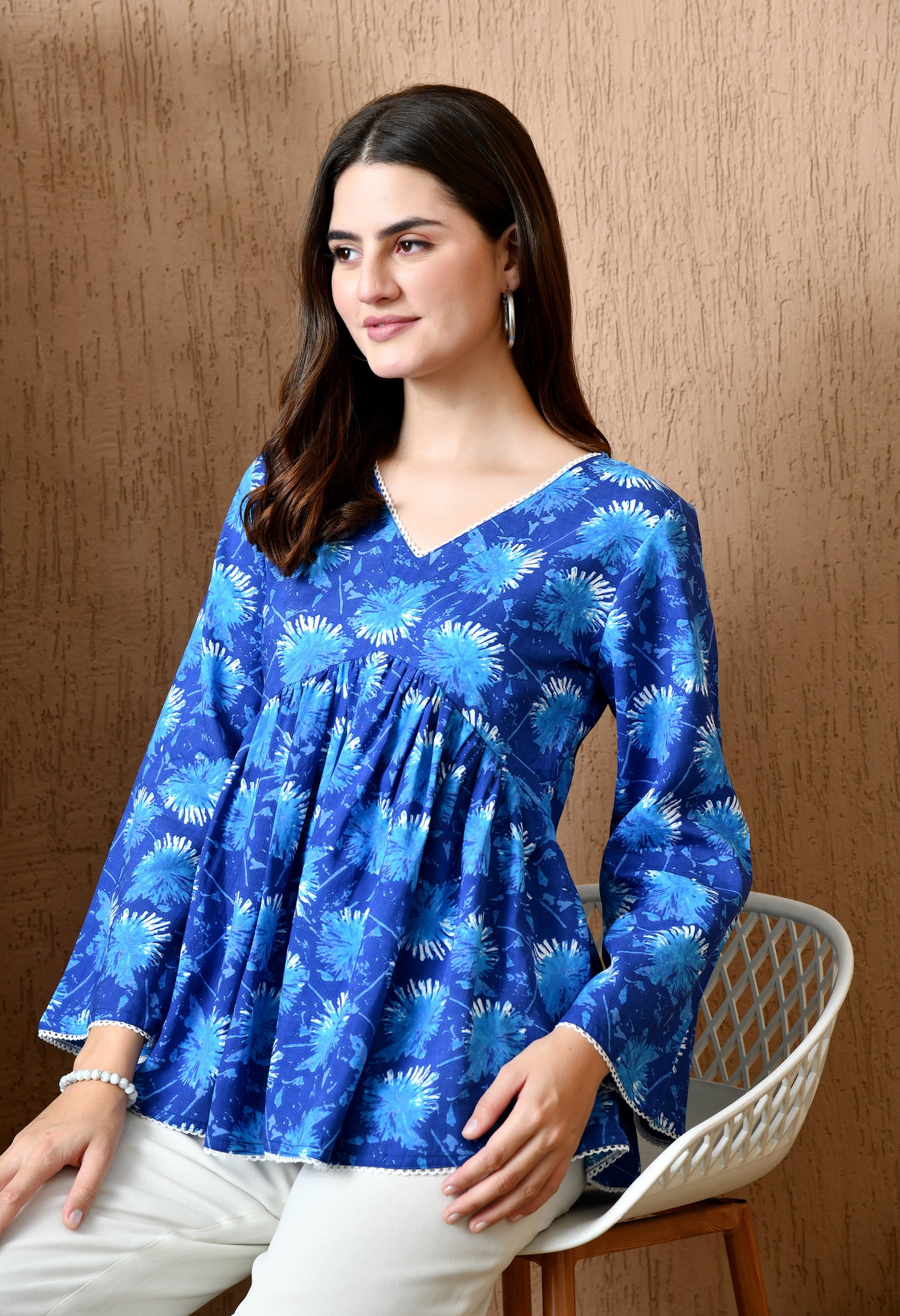 Azura – Ocean Pearl Blue Cotton Peplum Top