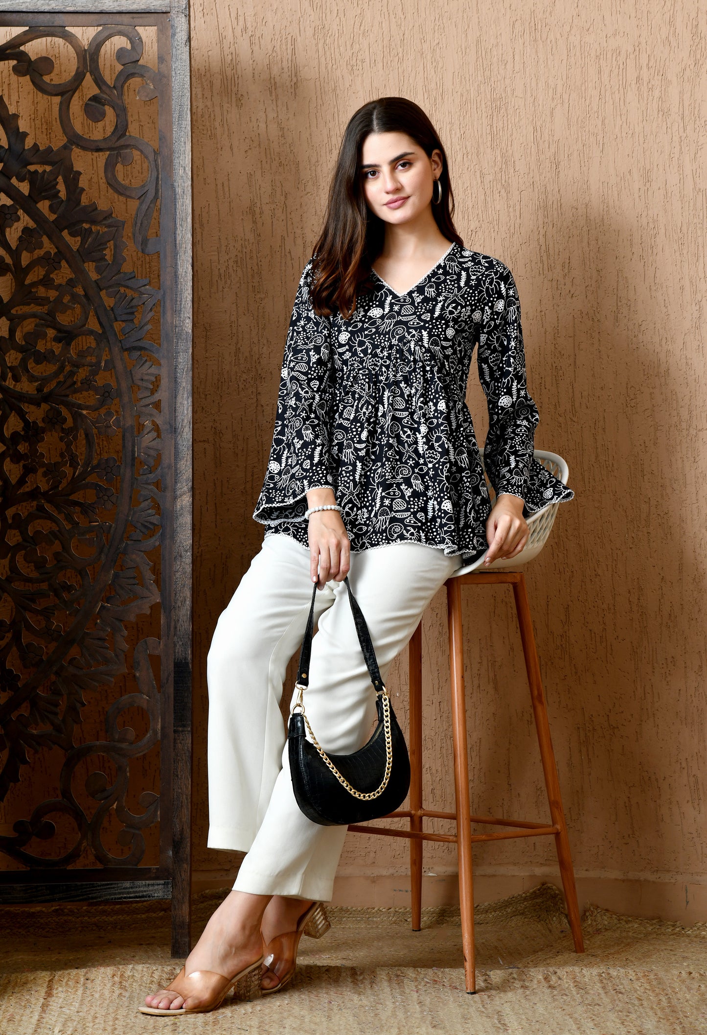 Nocturna – Midnight Black Cotton Peplum Top