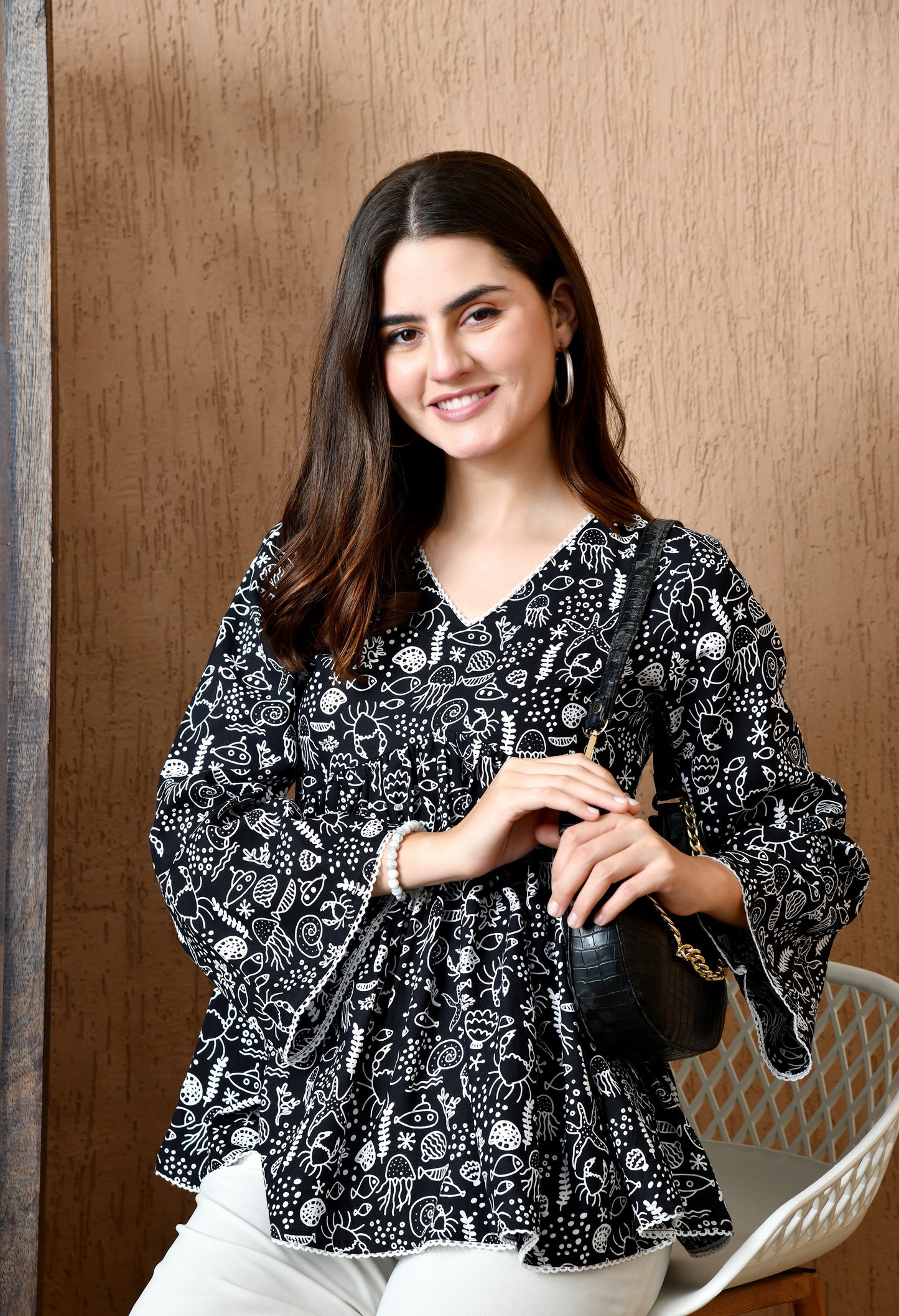 Nocturna – Midnight Black Cotton Peplum Top