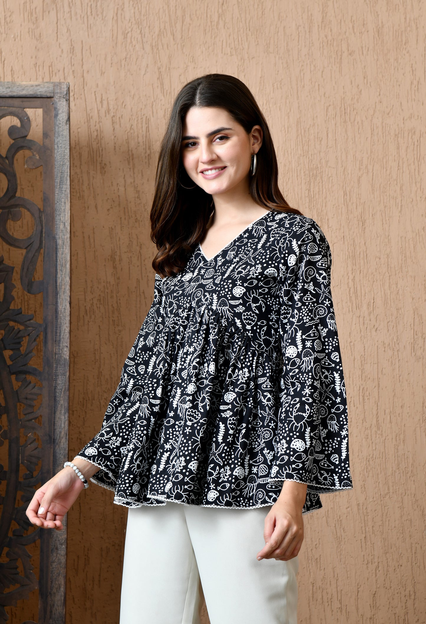 Nocturna – Midnight Black Cotton Peplum Top