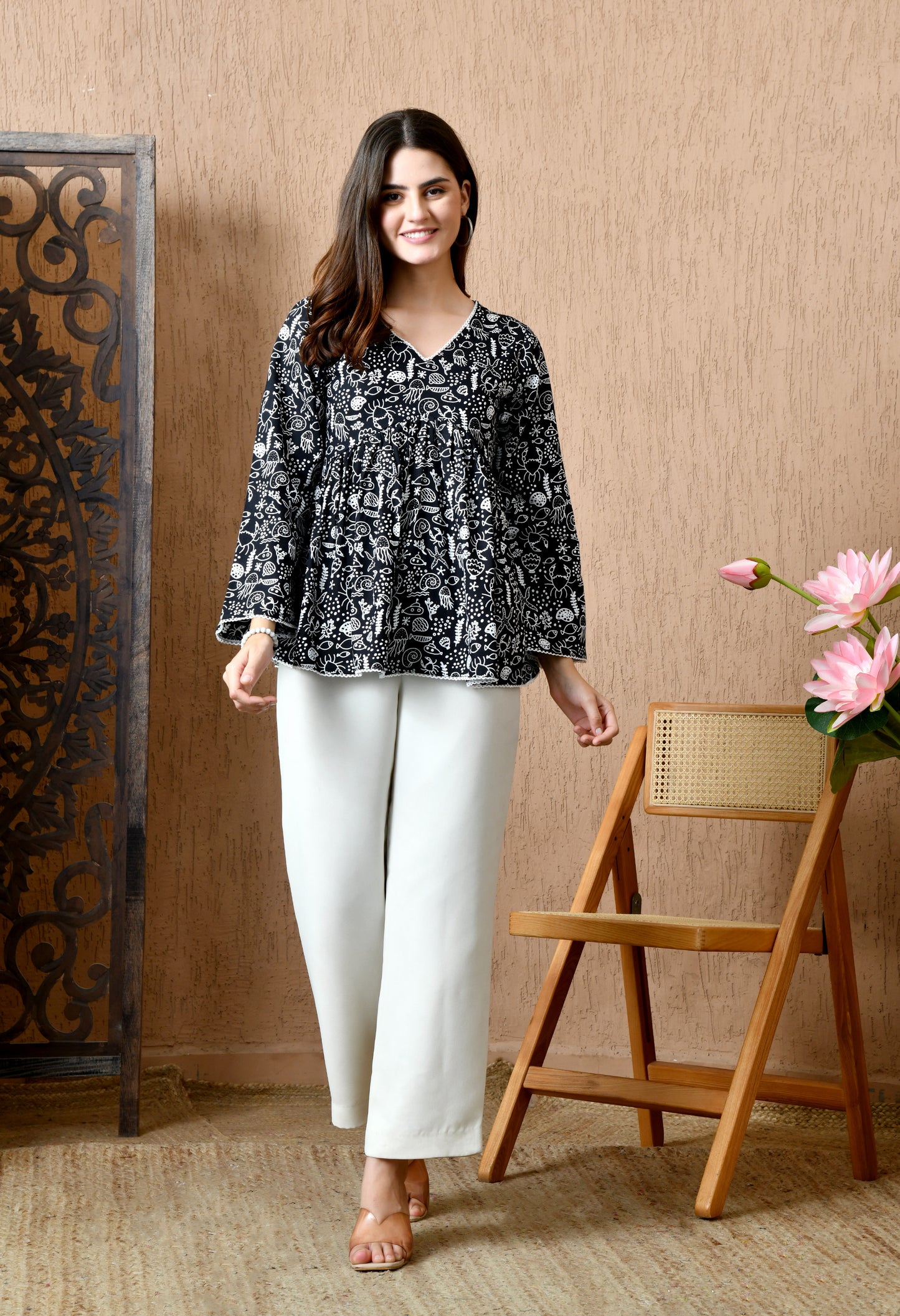 Nocturna – Midnight Black Cotton Peplum Top