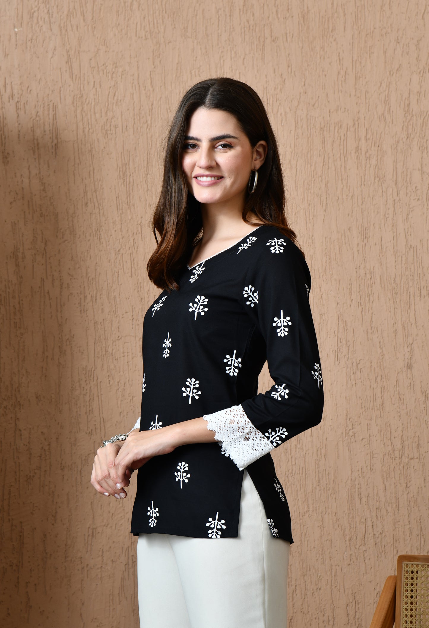 Veloura – Black Cotton Lace Short Kurti