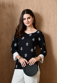 Veloura – Black Cotton Lace Short Kurti