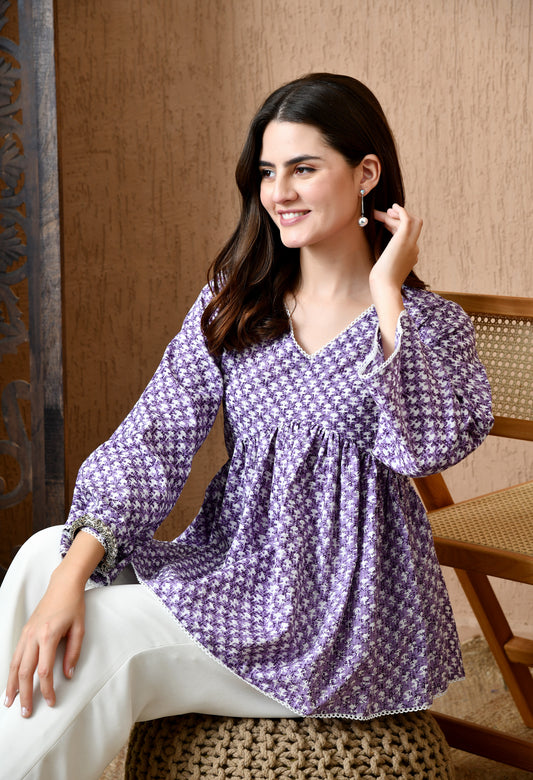 Mirelle – Lilac Mist Cotton Peplum Top