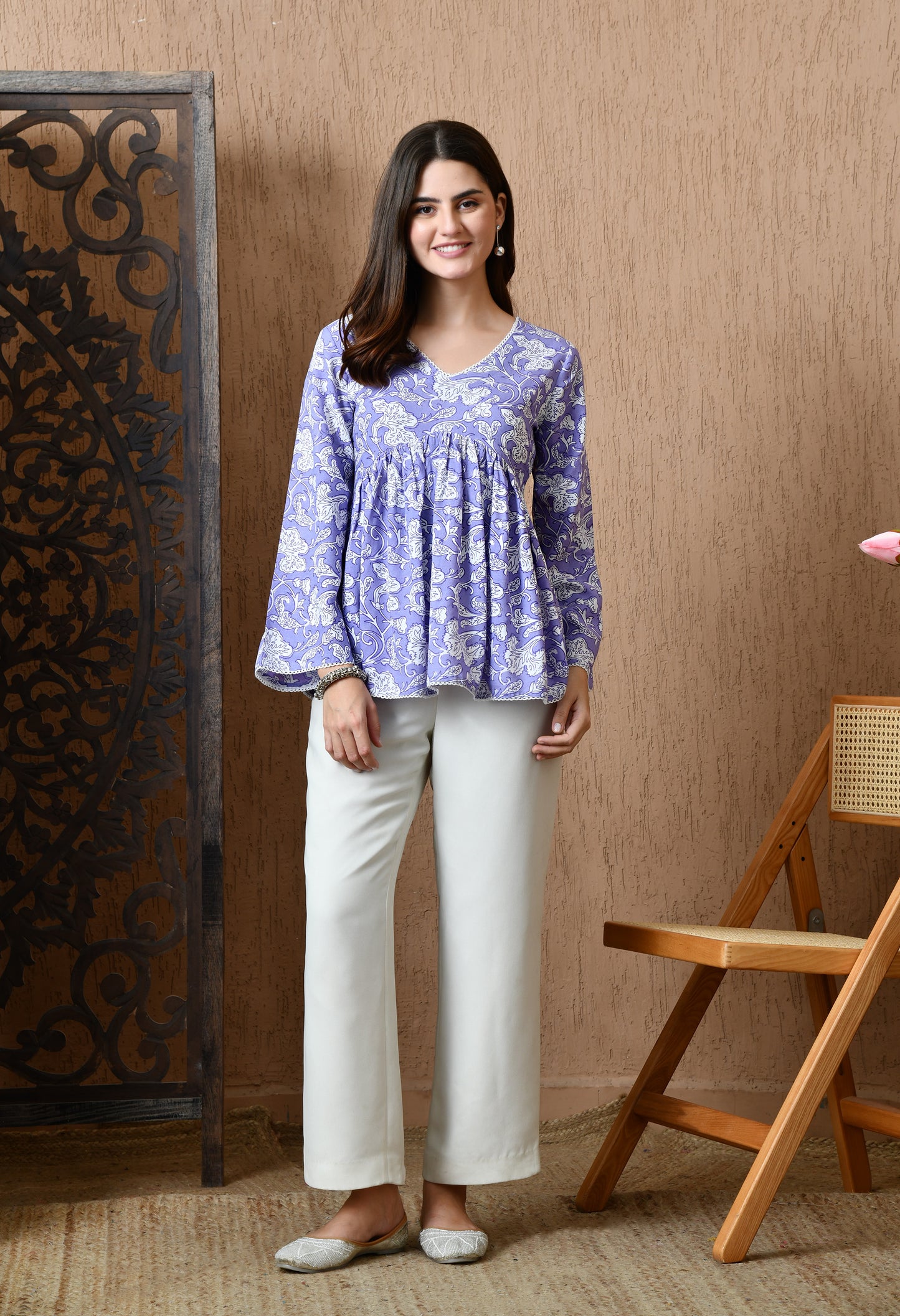 Novera – Lavender Dust Peplum Cotton Top
