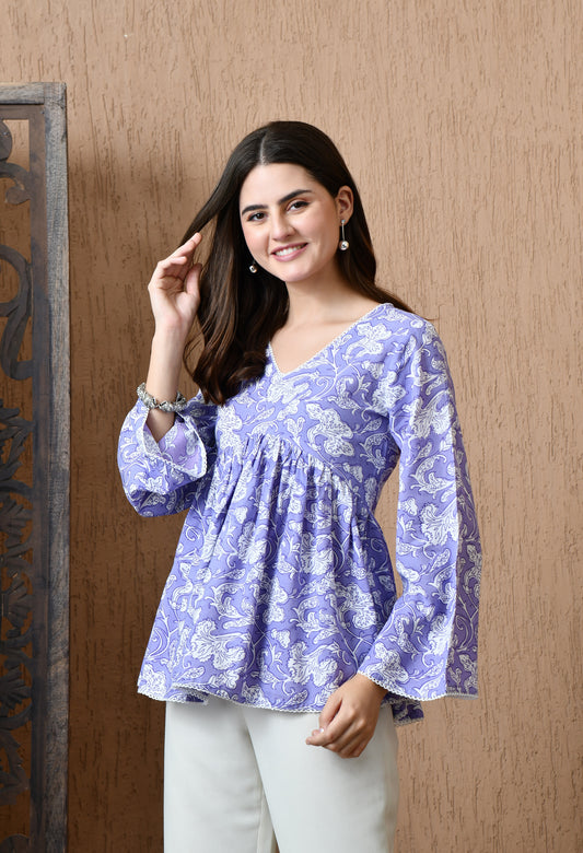 Novera – Lavender Dust Peplum Cotton Top