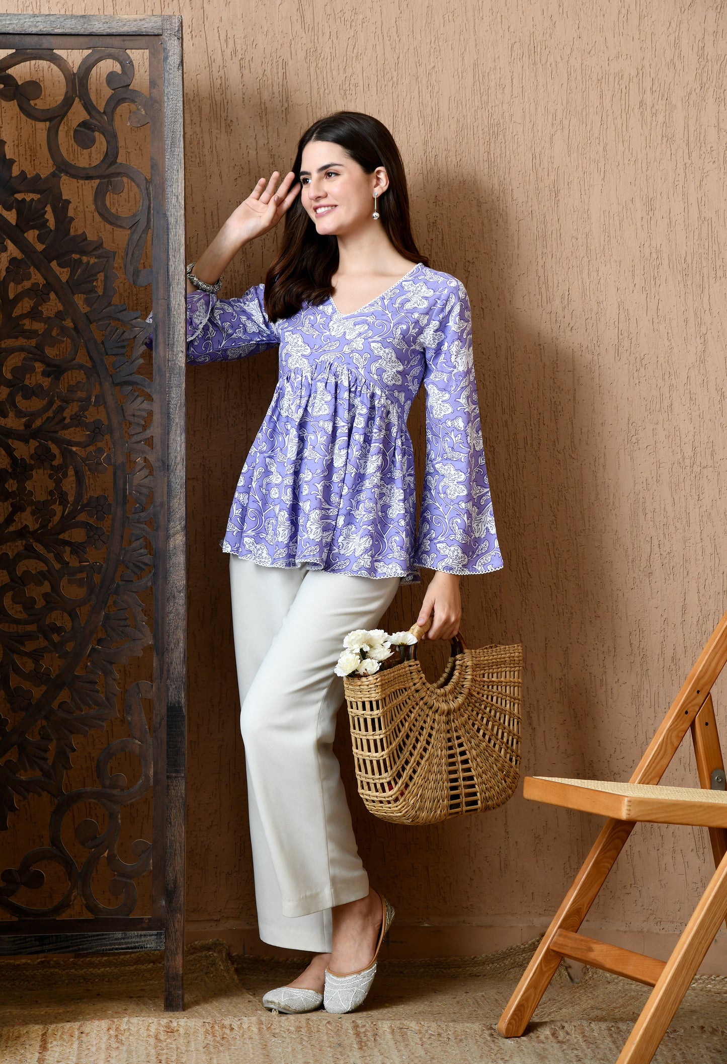 Novera – Lavender Dust Peplum Cotton Top
