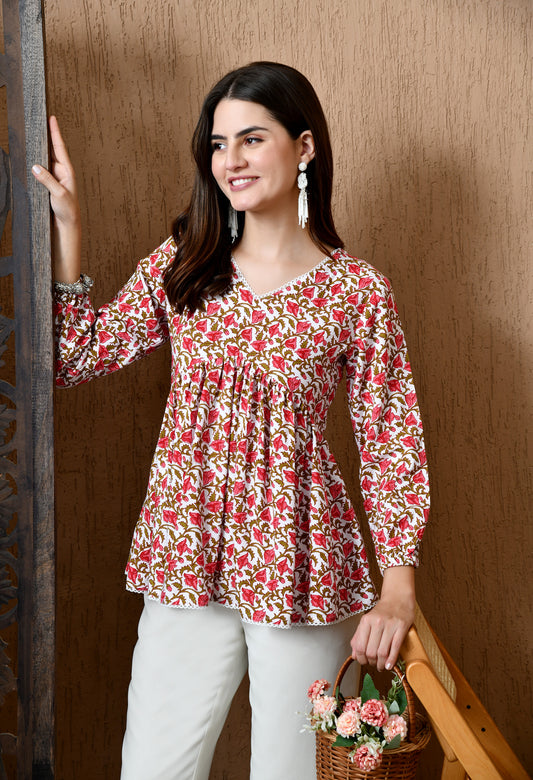 Rosa – Scarlet Red Cotton Peplum Top