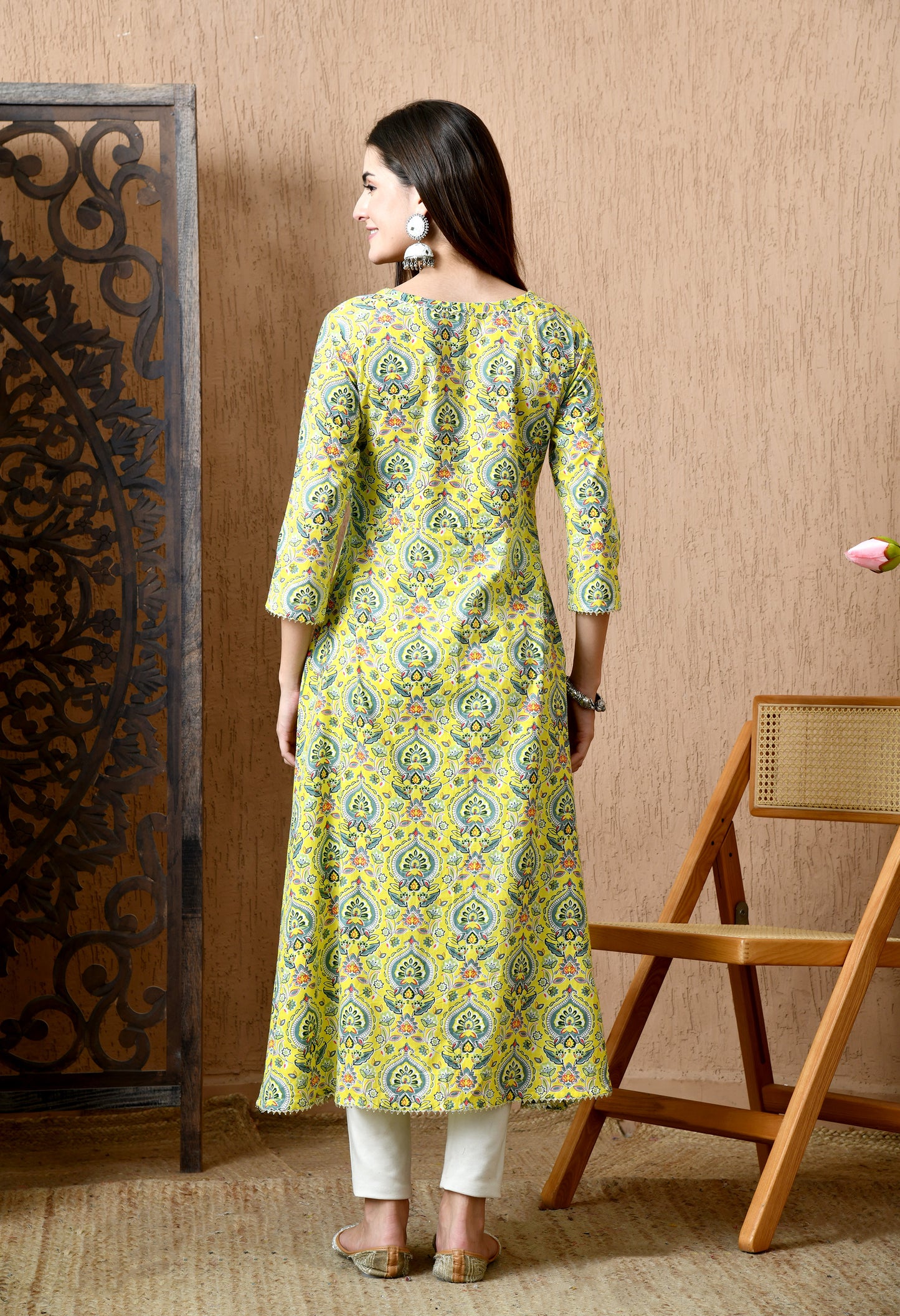 Yashika – Floral Printed Yellow A-Line Kurta
