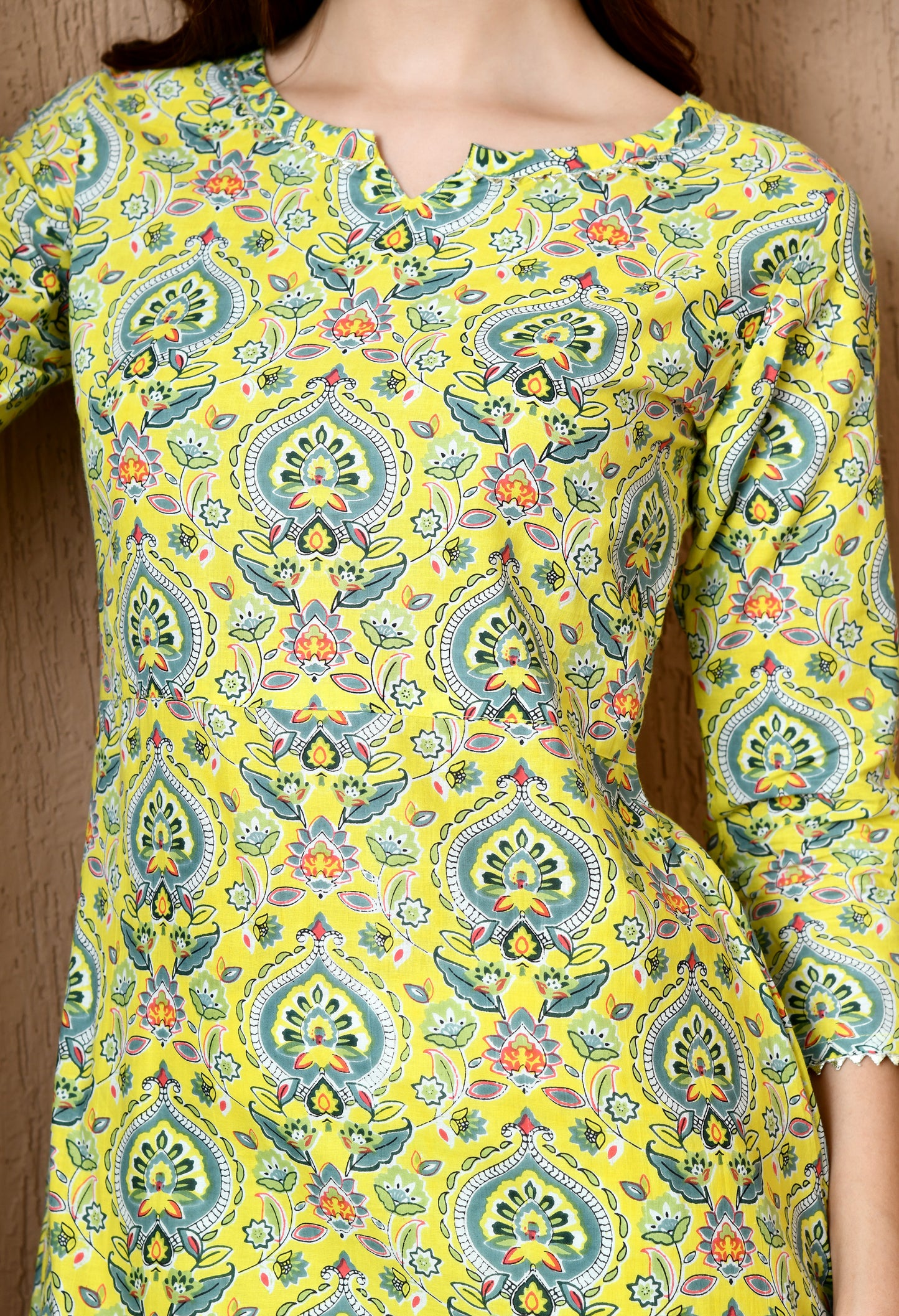 Yashika – Floral Printed Yellow A-Line Kurta