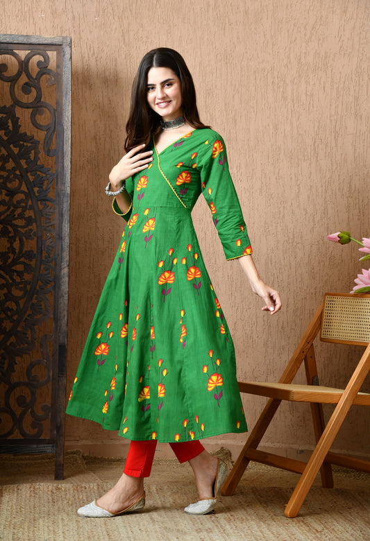 Jivana – Green Floral Hand-Painted Kurta