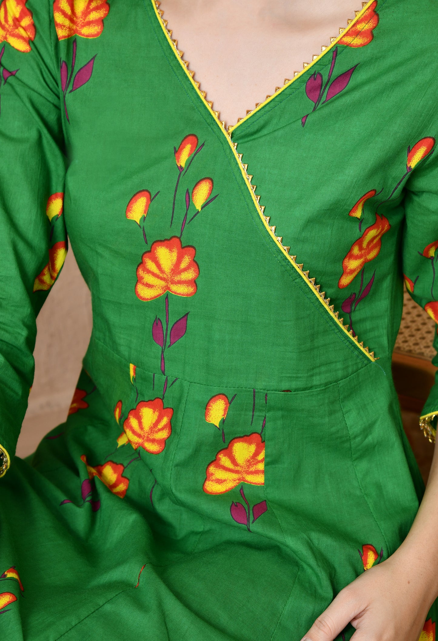 Jivana – Dark Green Anghrakha Hand-Painted Kurta Pant Set